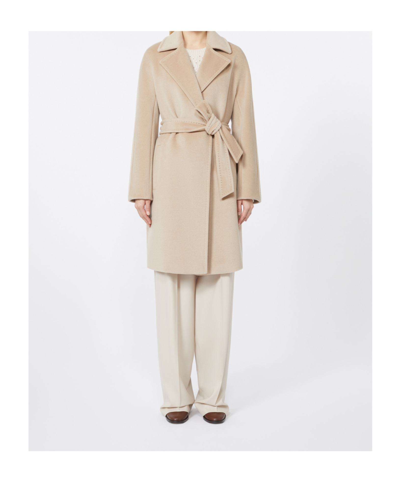 Max Mara Studio Long-sleeved Belted Coat In Neutral