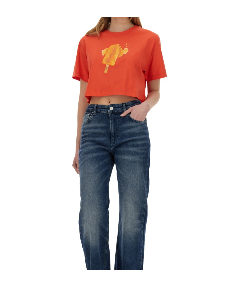 Moschino Playful Ice-cream Print Cropped T-shirt In Red