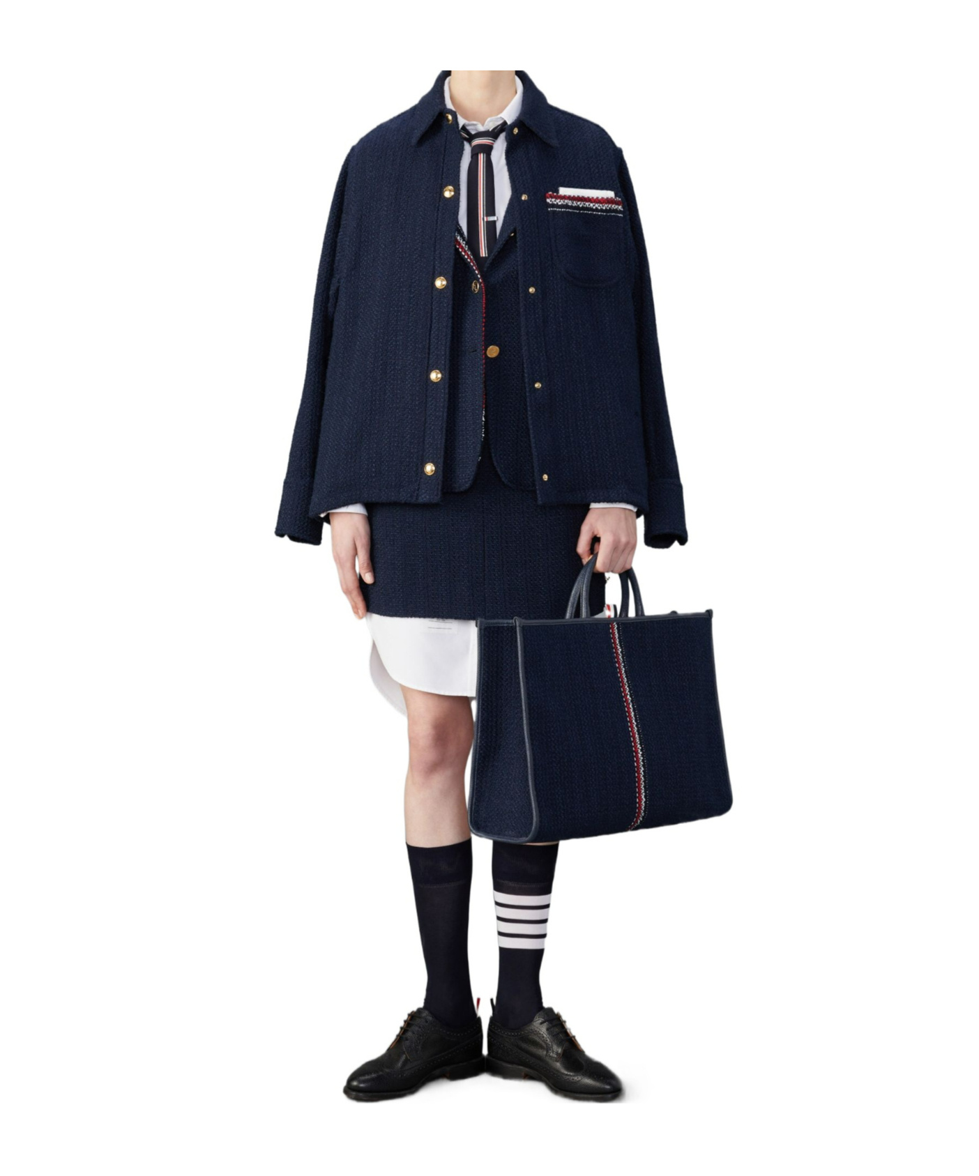 Thom Browne Rwb-striped Tweed Blazer In Black