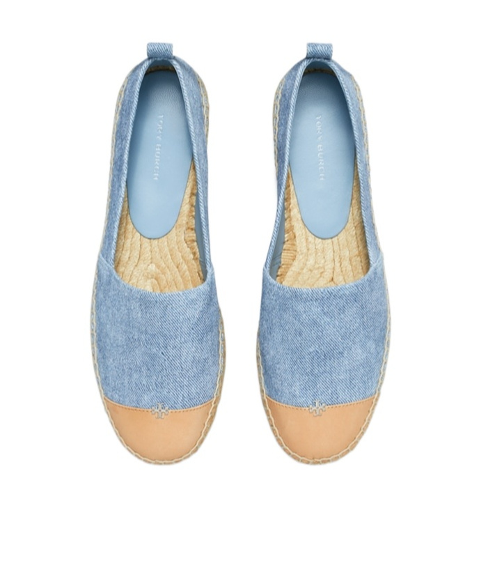 Tory Burch Bicolor Denim Ankle-wrap Espadrilles In Blue