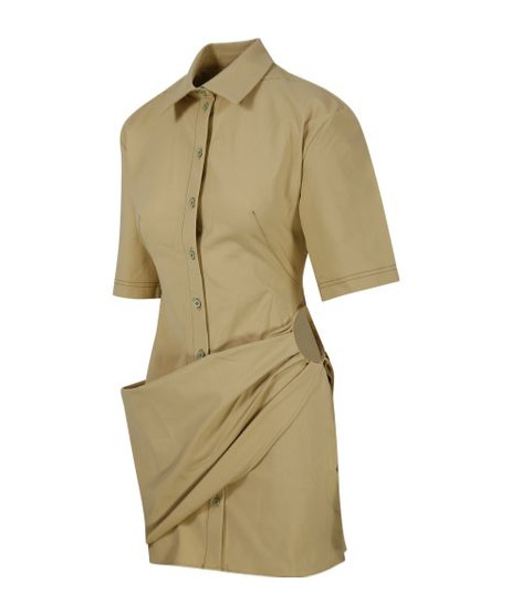 Jacquemus Camisa Draped Mini Shirt Dress In Neutral