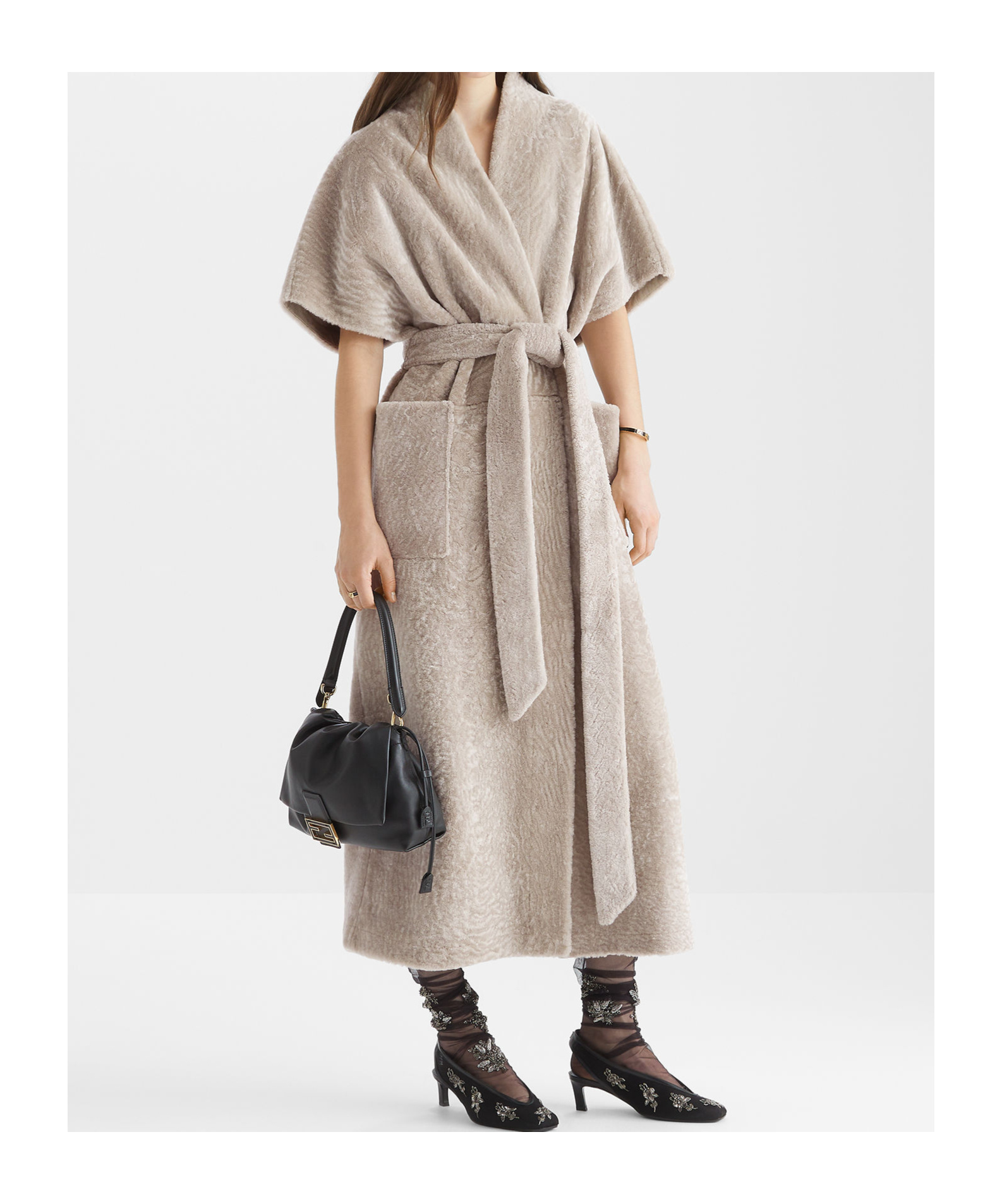 Fendi Wrap Kimono Coat In Nude