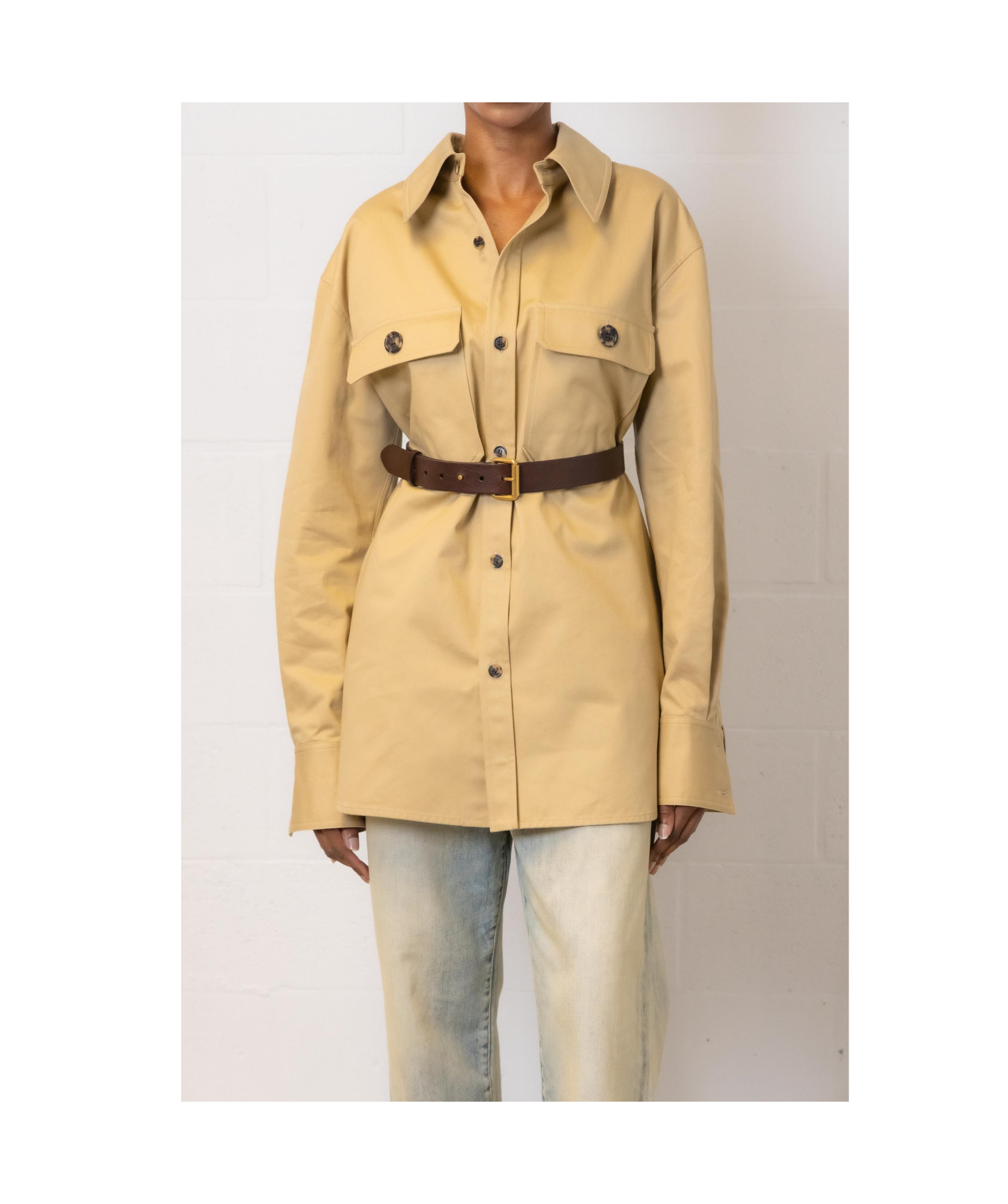 Saint Laurent Straight-point Collar Shirt In Neutral
