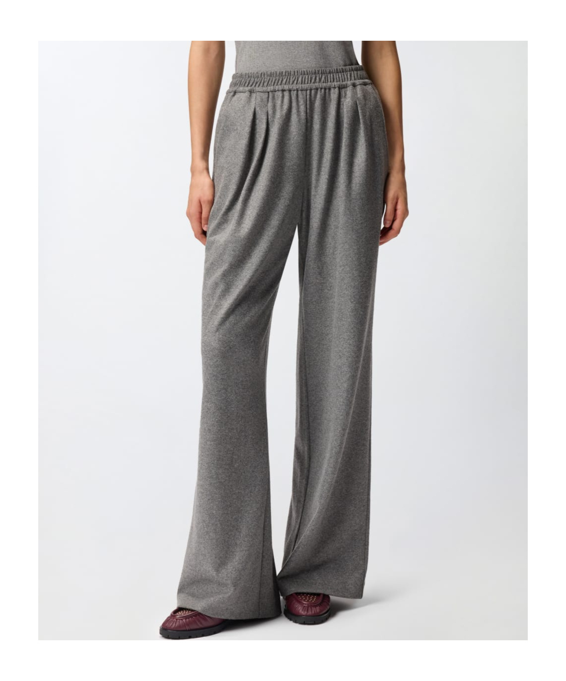 Pinko Long Wide-leg Wool-blend Trousers In Gray