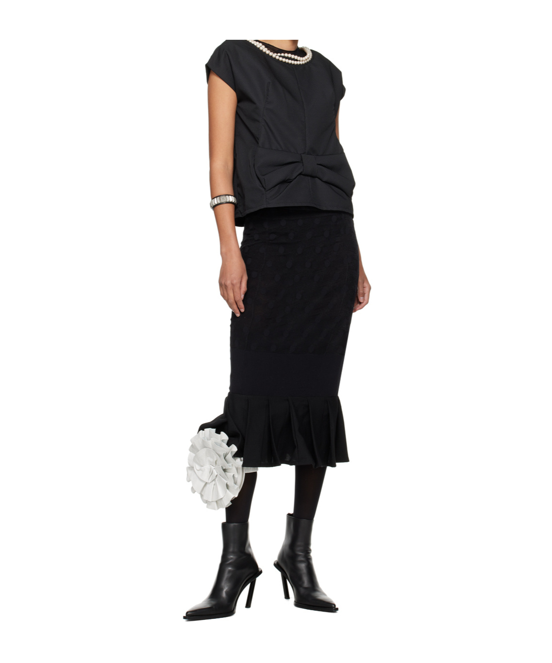 Junya Watanabe Draped Back Top With Bow And Pearls In Black