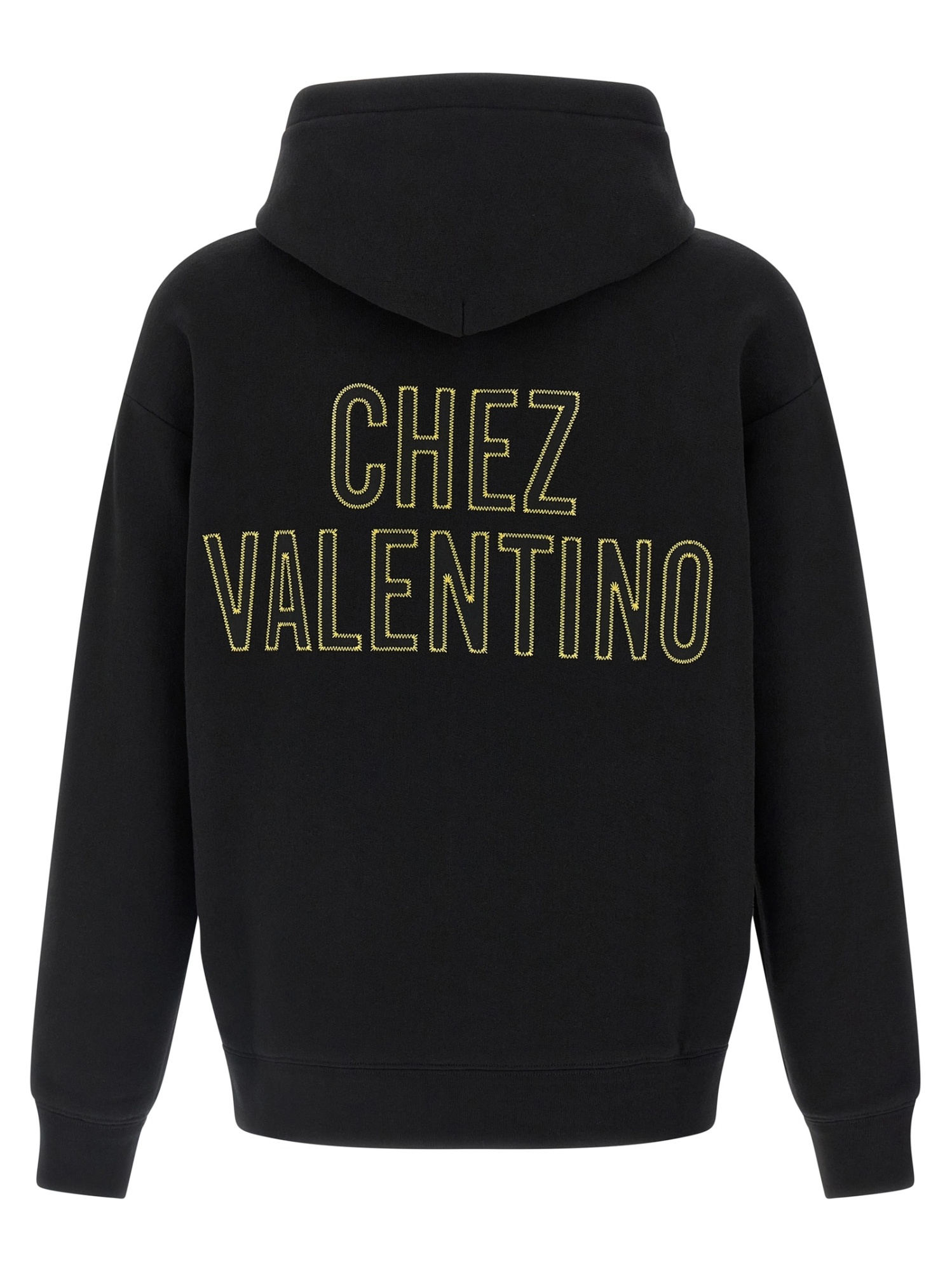 Valentino Hooded Sweatshirt With Front Pocket And Ribbed Hem In Black