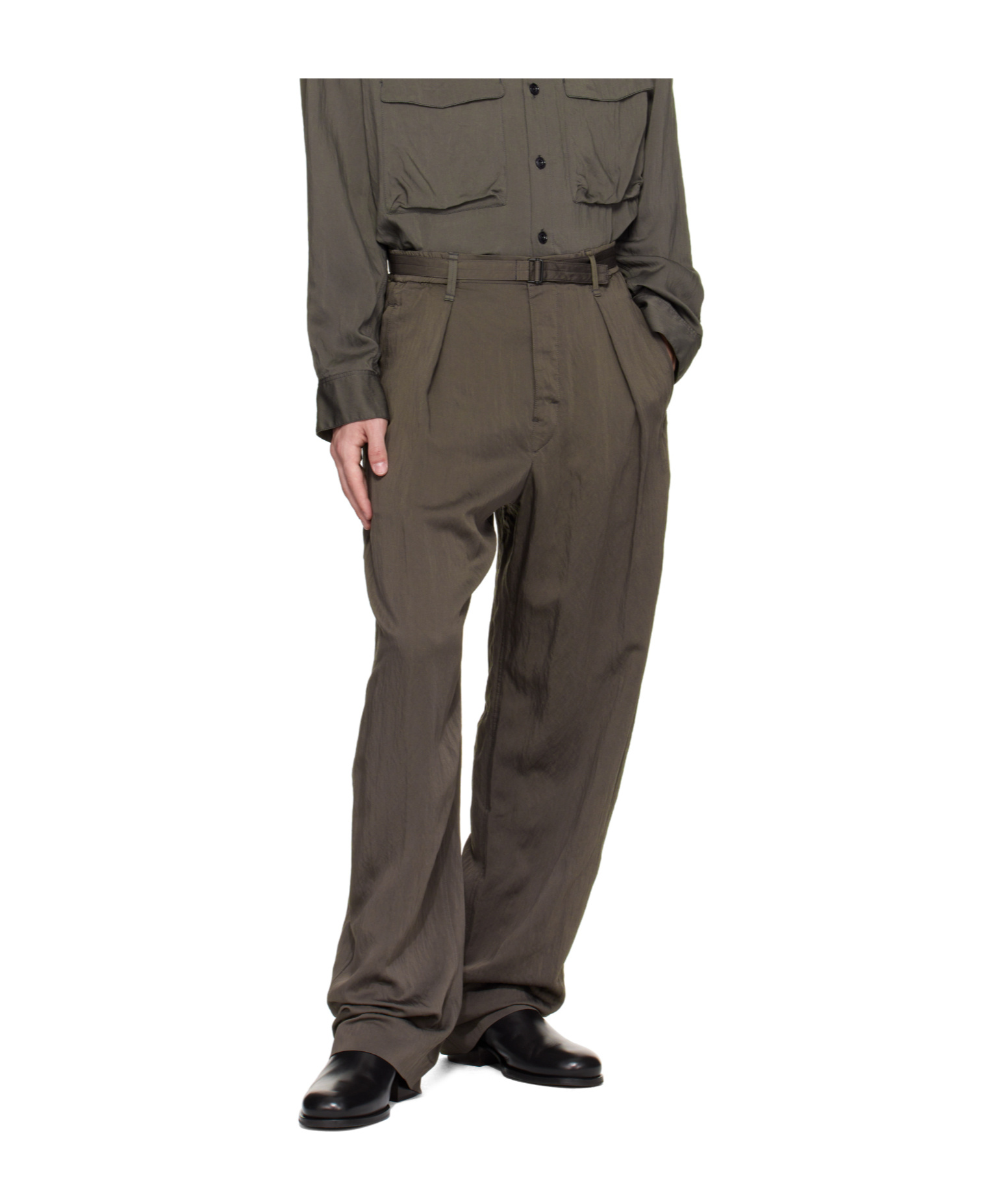 Lemaire Pleated Waistband Trousers With Practical Pockets In Black