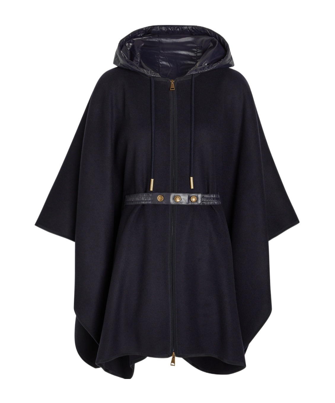 Moncler Hooded Belted Wool-blend Cape Coat In Black