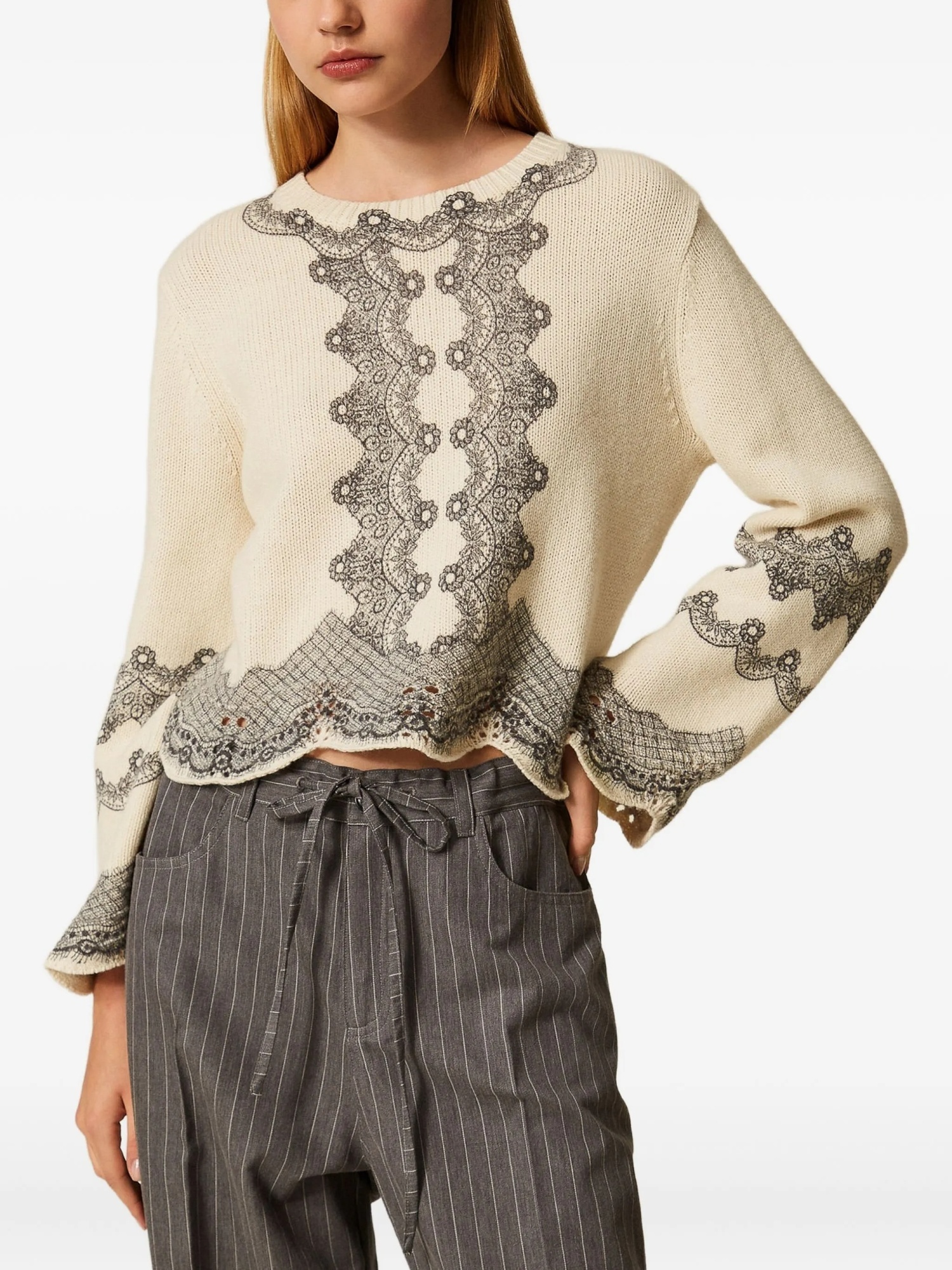 Twinset Patterned Knitted Top In Gold