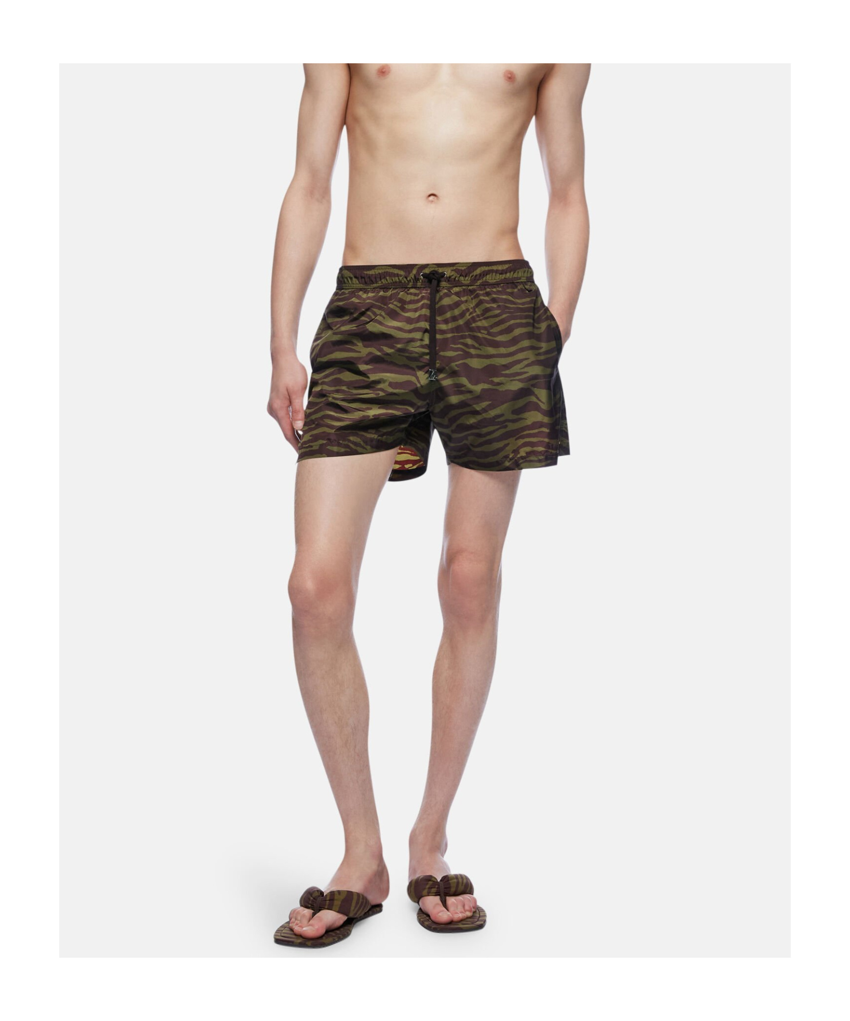 Attico Dark Green And Dark Brown Short Pant In Multi