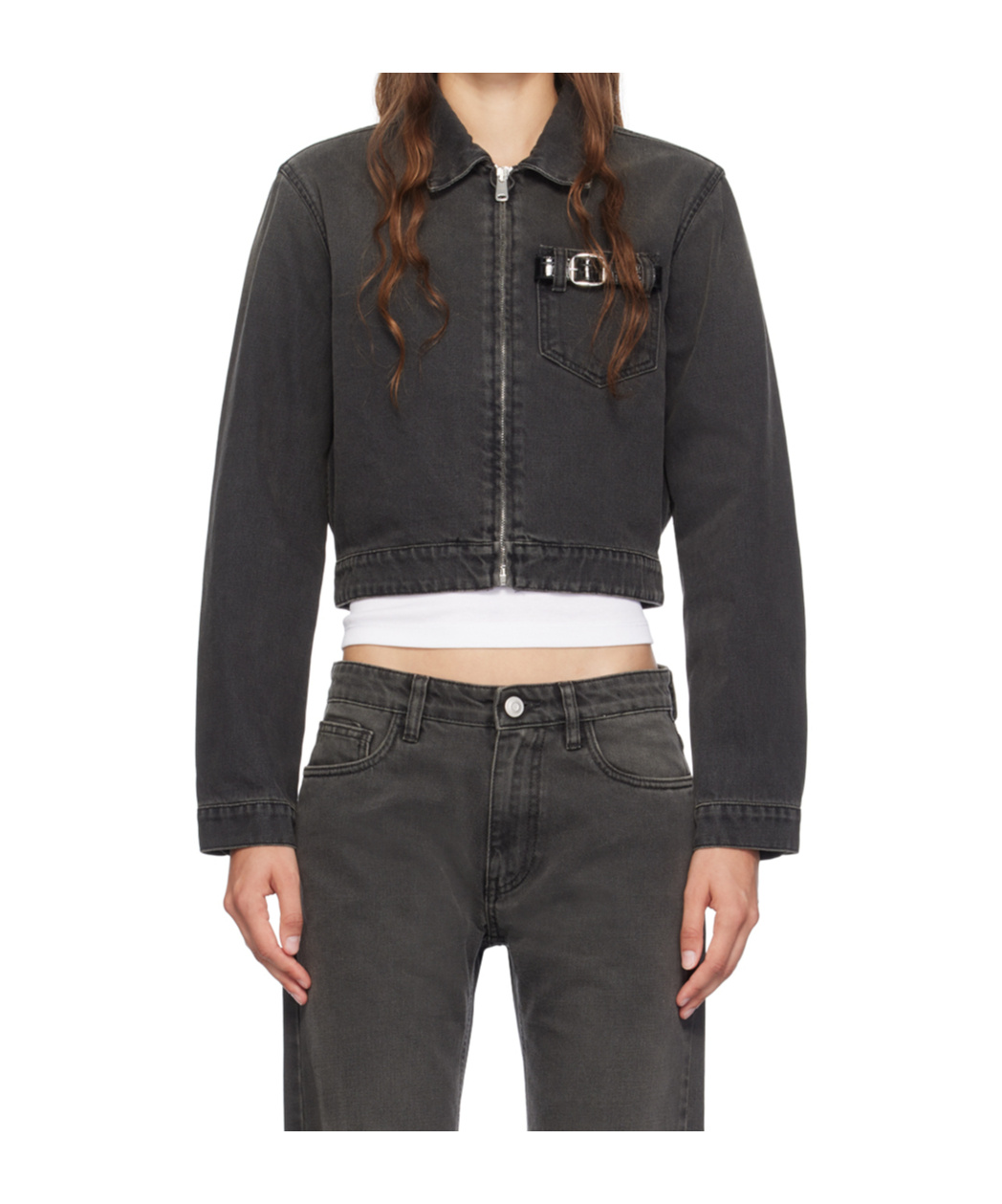 Coperni Zippered Long-sleeved Denim Coat In Black