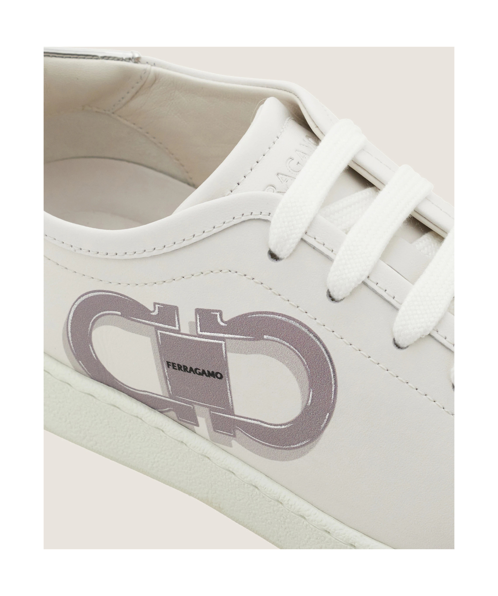 Ferragamo Double Gancini Sneaker In White/ice Color