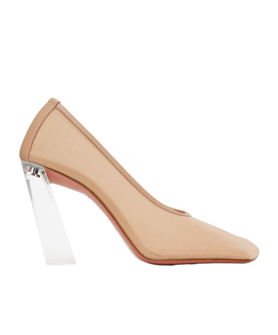 Amina Muaddi Tan Half Glass Pump Heels In Nude