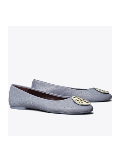 Tory Burch Claire Quilted-leather Ballerina Shoes In Gray