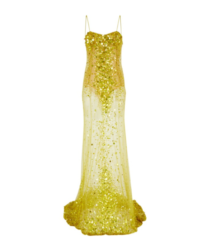 Attico Lime Multishades Long Dress In Gold