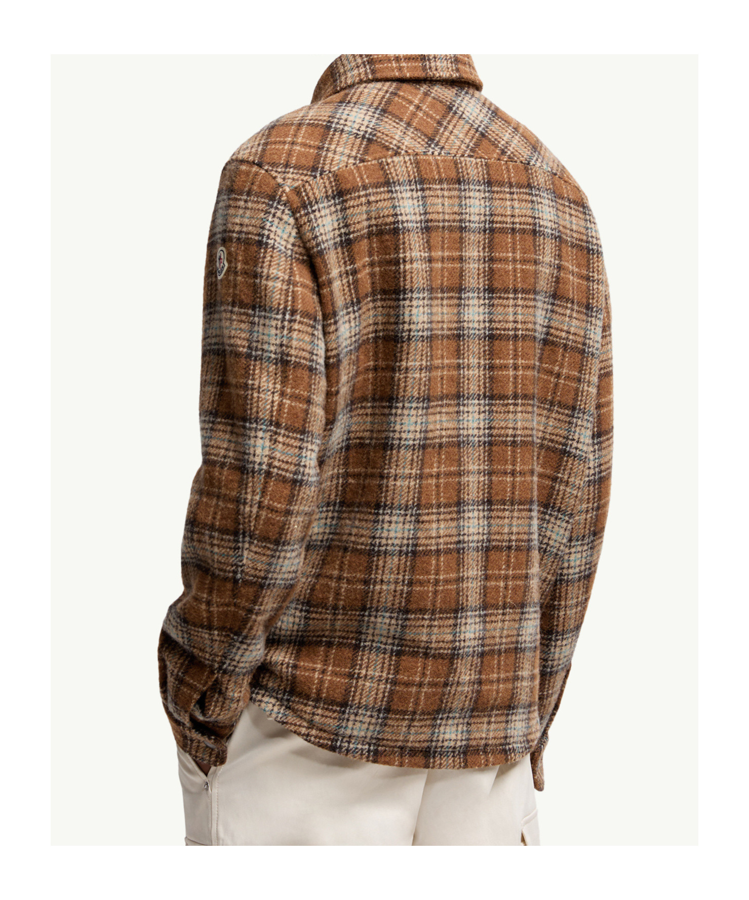 Moncler Checked Virgin Wool Overshirt In Brown