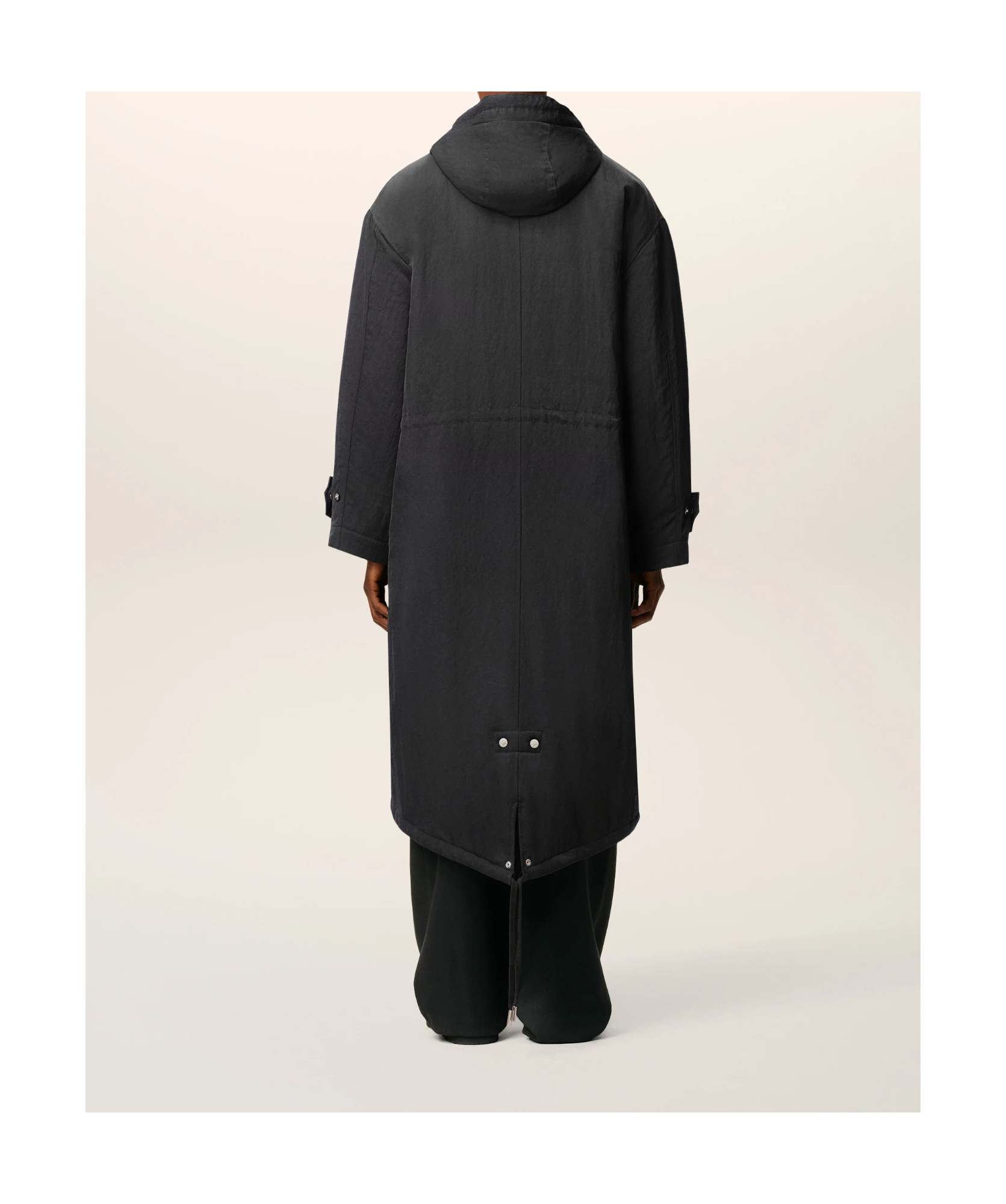 Ami Alexandre Mattiussi Long Grey Polyamide Jacket With Adjustable Hood And Flap Pockets In Black