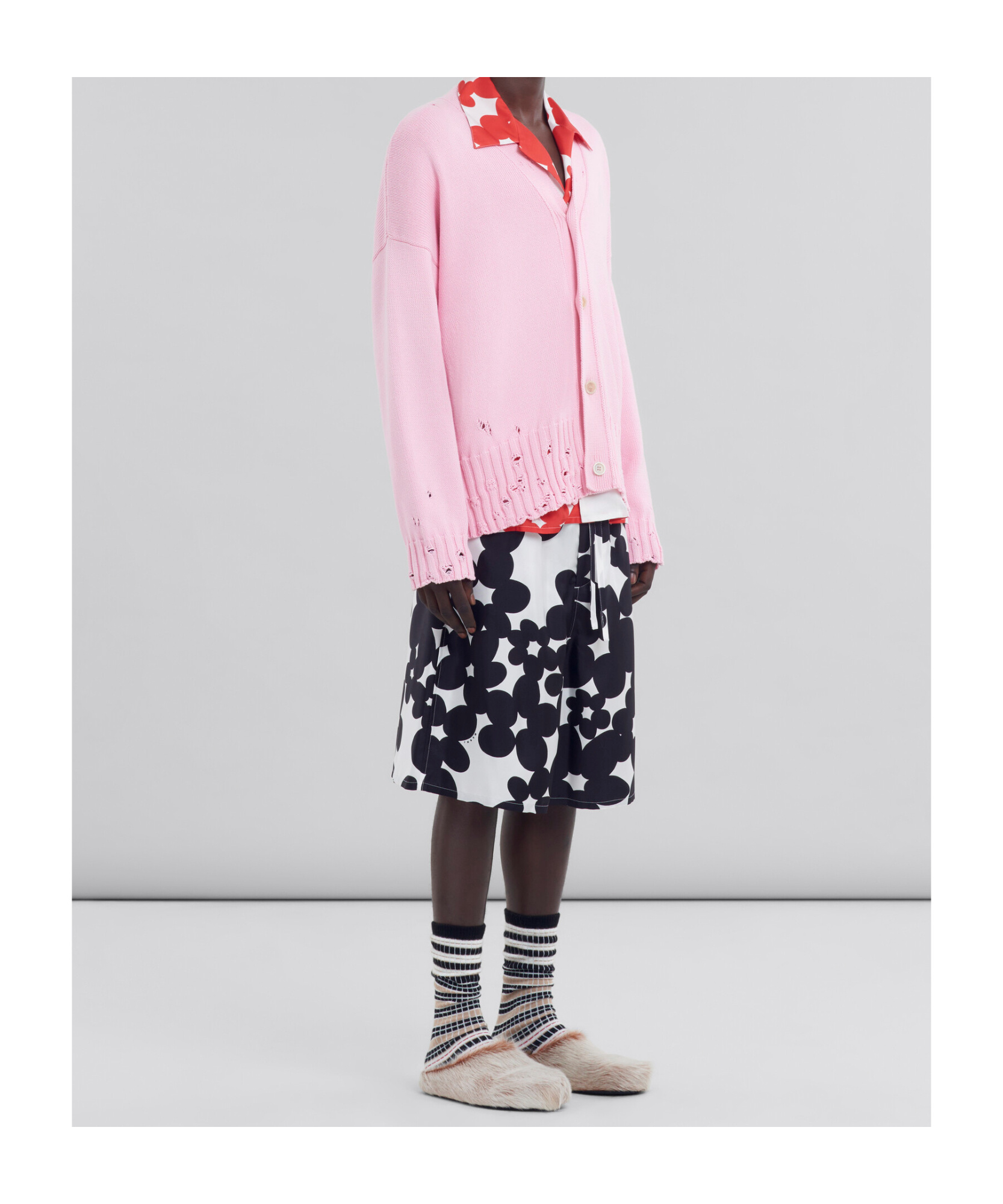 Marni Distressed Detailing Knit Cardigan In Pink