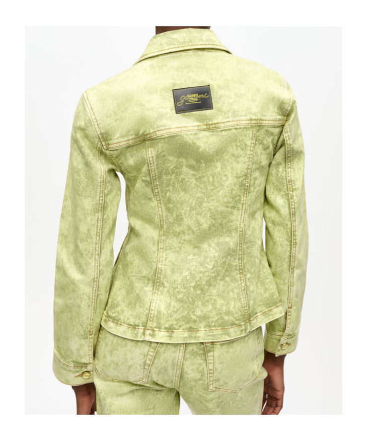 Ganni Yellow Foil Overdyed Denim Fitted Blazer In Green