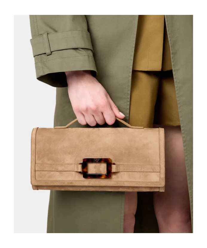 Roger Vivier Belle Vivier Clutch In Suede In Brown