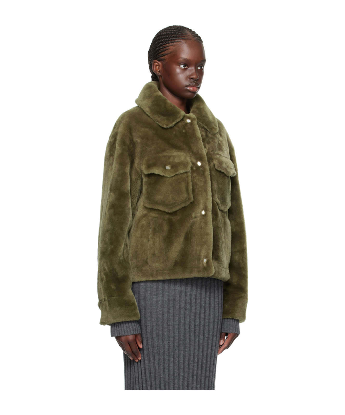 Yves Salomon Lapel Snap Casual Jacket In Green