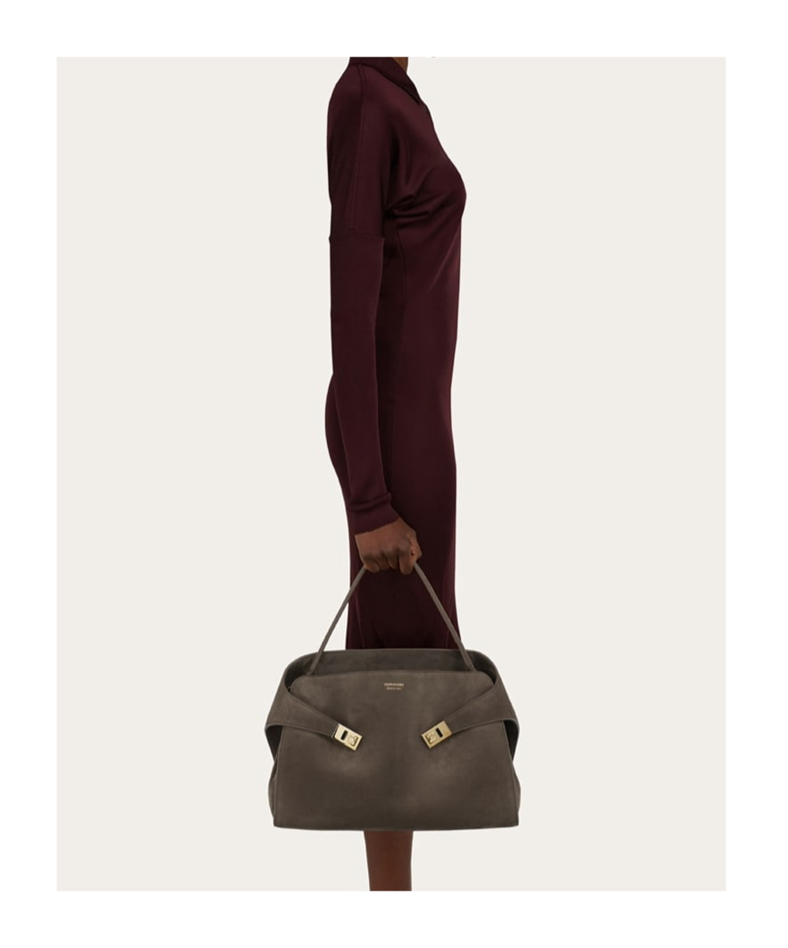 FERRAGAMO HUG STRUCTURED SUEDE TOTE BAG
