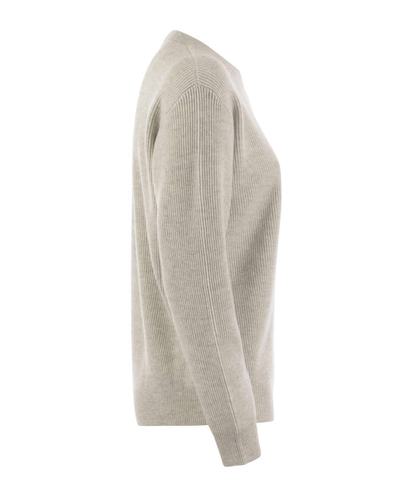 Brunello Cucinelli Women English Rib Cashmere Sweater With Monile In Nude