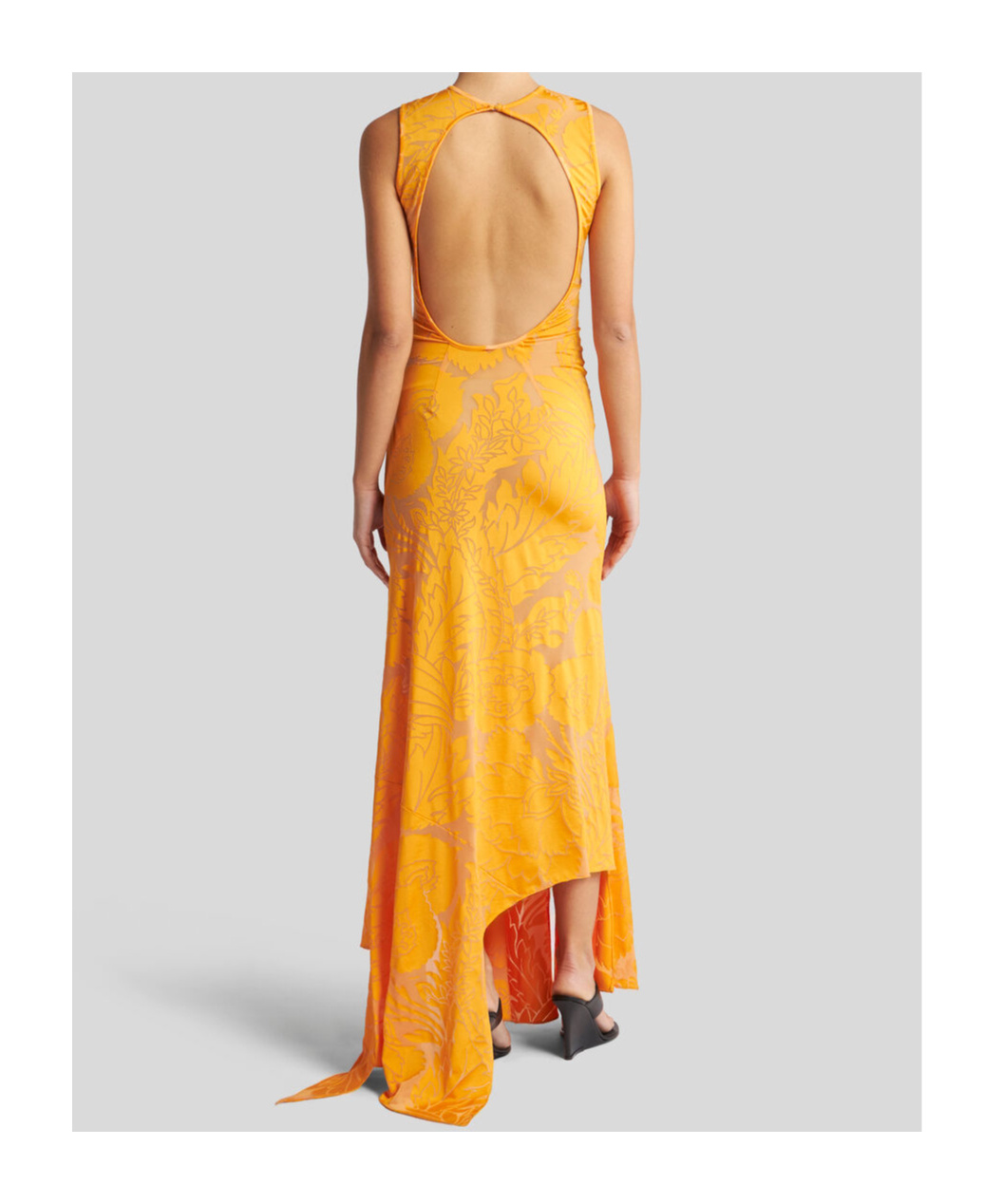 Etro Orange Long Dress With Semi-transparent Design And Cut Out Detail On The Back In Viscose Blend Woman In Yellow