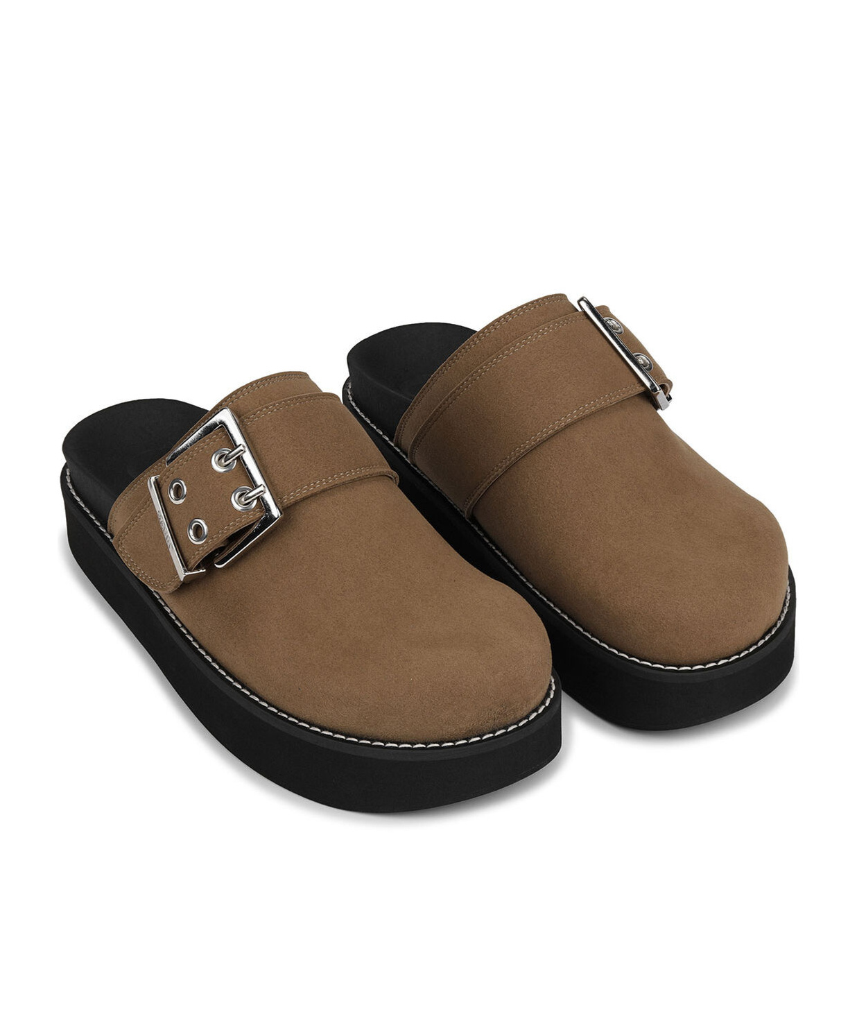 Ganni Buckle-strap Suede Mules In Black