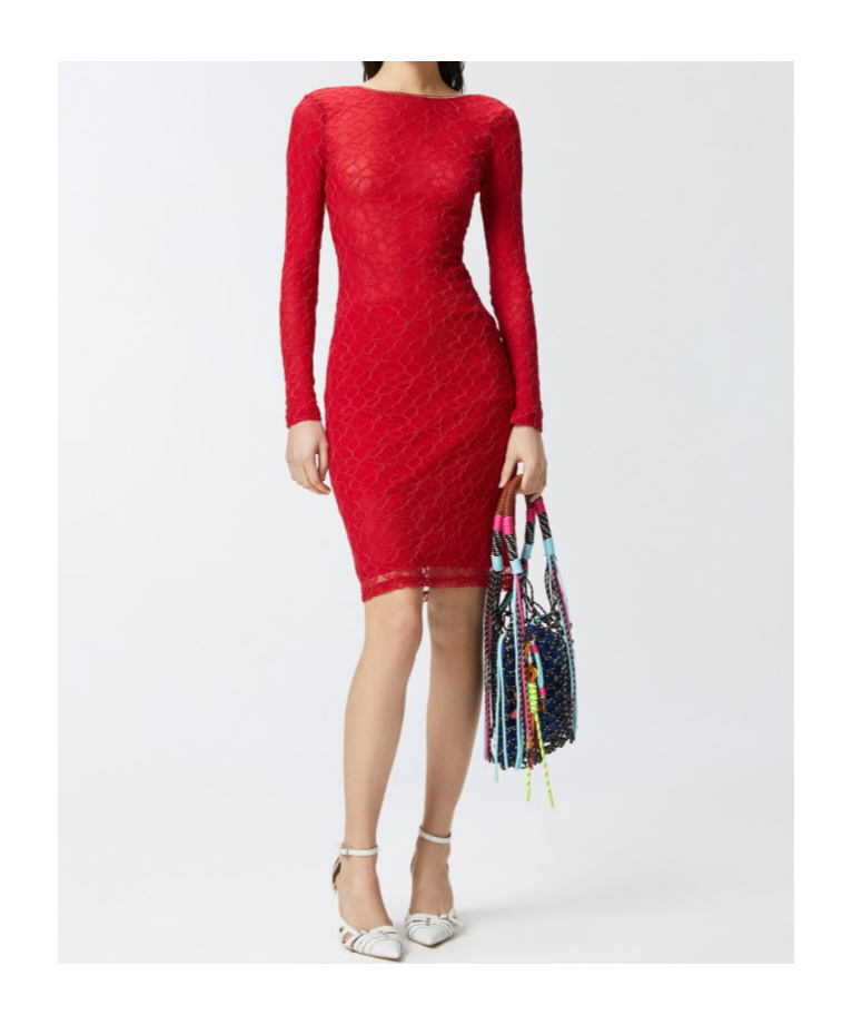 Pinko Slim-fitting Lace Dress With Open Back In Red