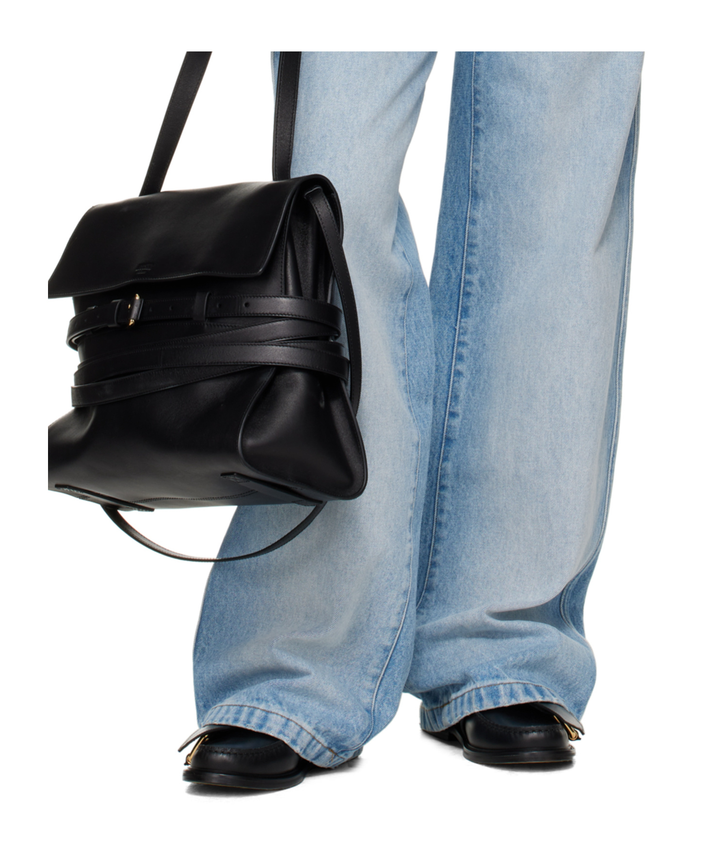 Moschino Belted Up Leather Loafers In Black