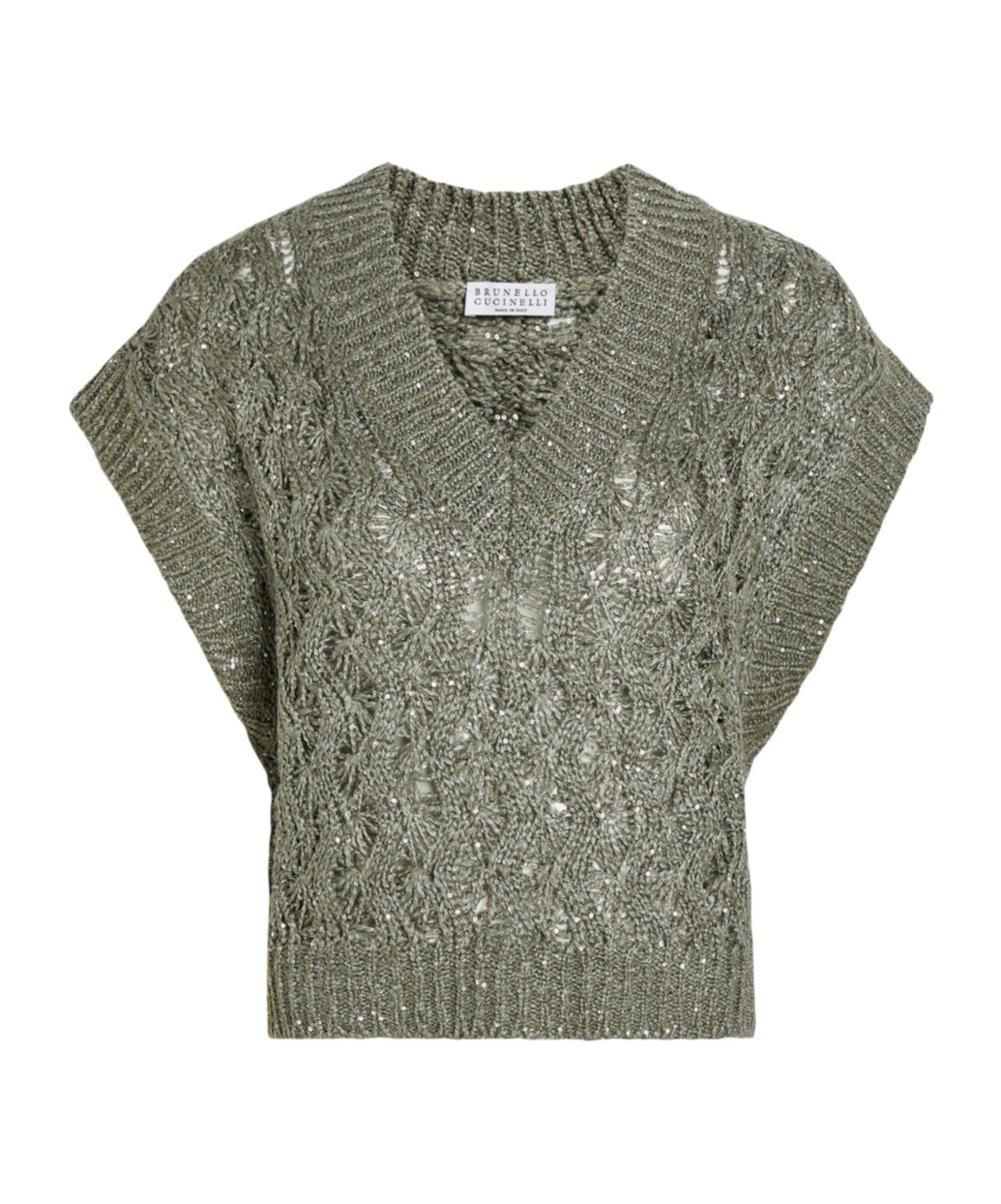 Brunello Cucinelli Sequin V-neck Knit Vest In Green