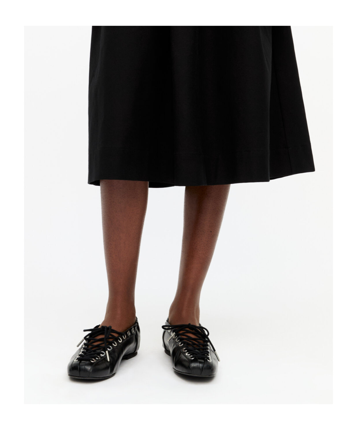 Ganni Black Lace-up Ballerinas With Metal Eyelets And Elasticized Ankle In Eco-leather Woman In Black