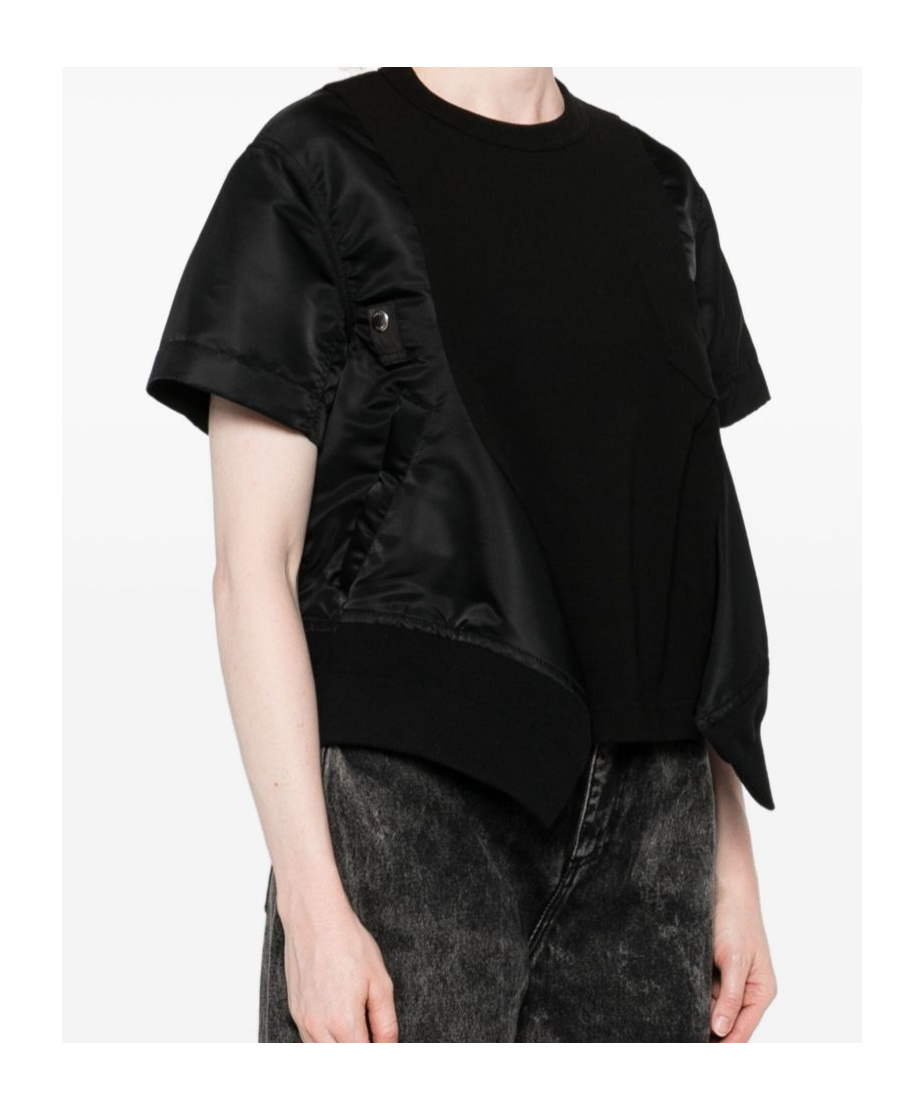 Sacai Black Nylon And Cotton Twill T-shirt In Black