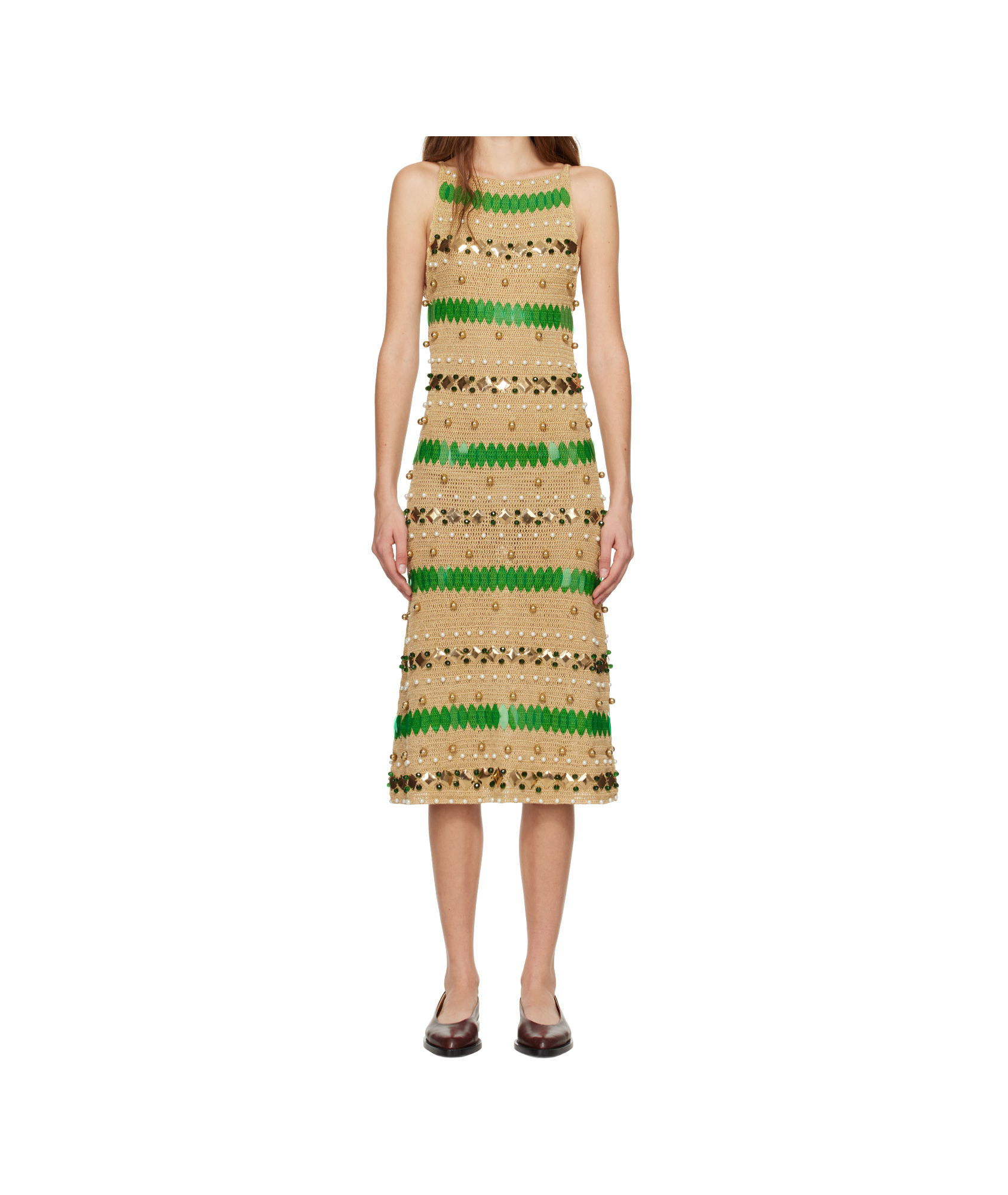 Bode Off-shoulder Dress In Nude