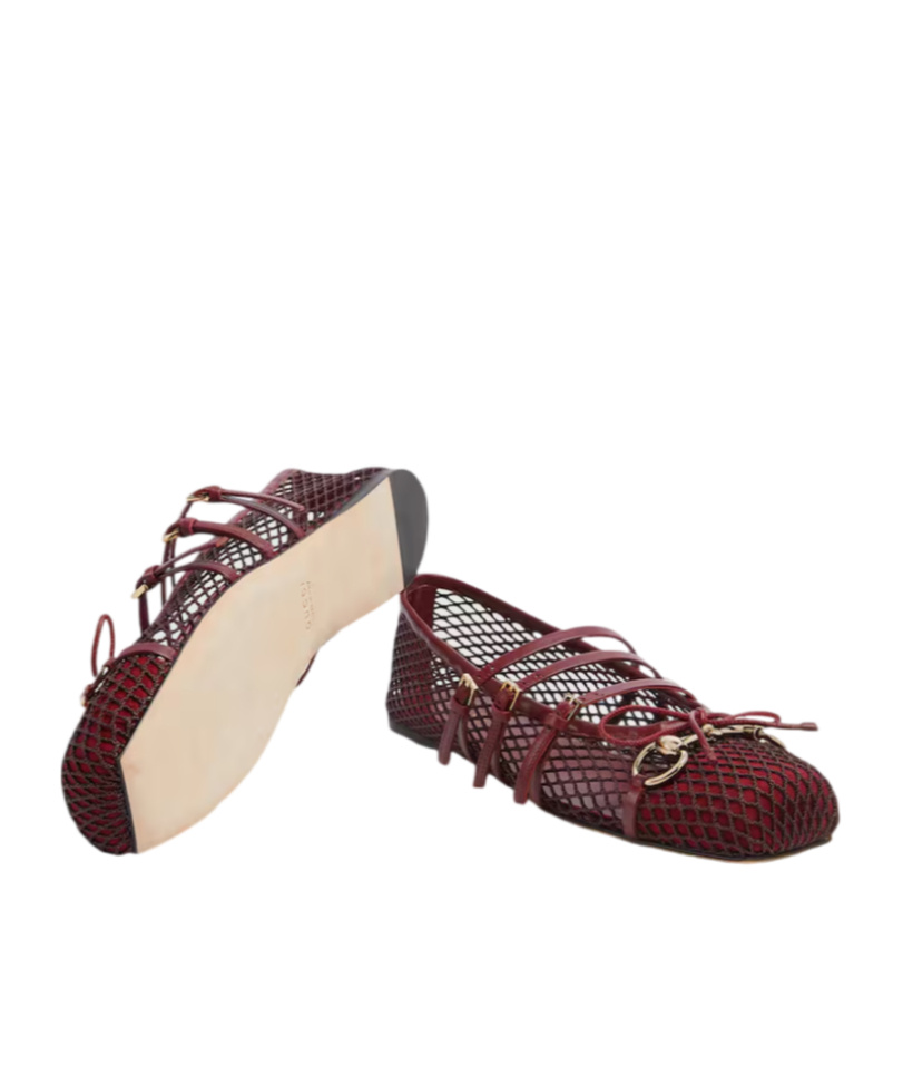 Gucci Net Nappa Triple-strap Horsebit Ballerina Flats