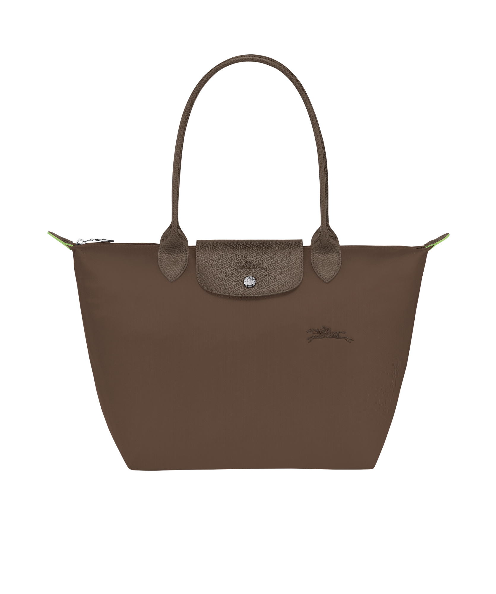 Longchamp Medium Le Pliage Green Recycled Canvas Shoulder Tote Bag In Brown
