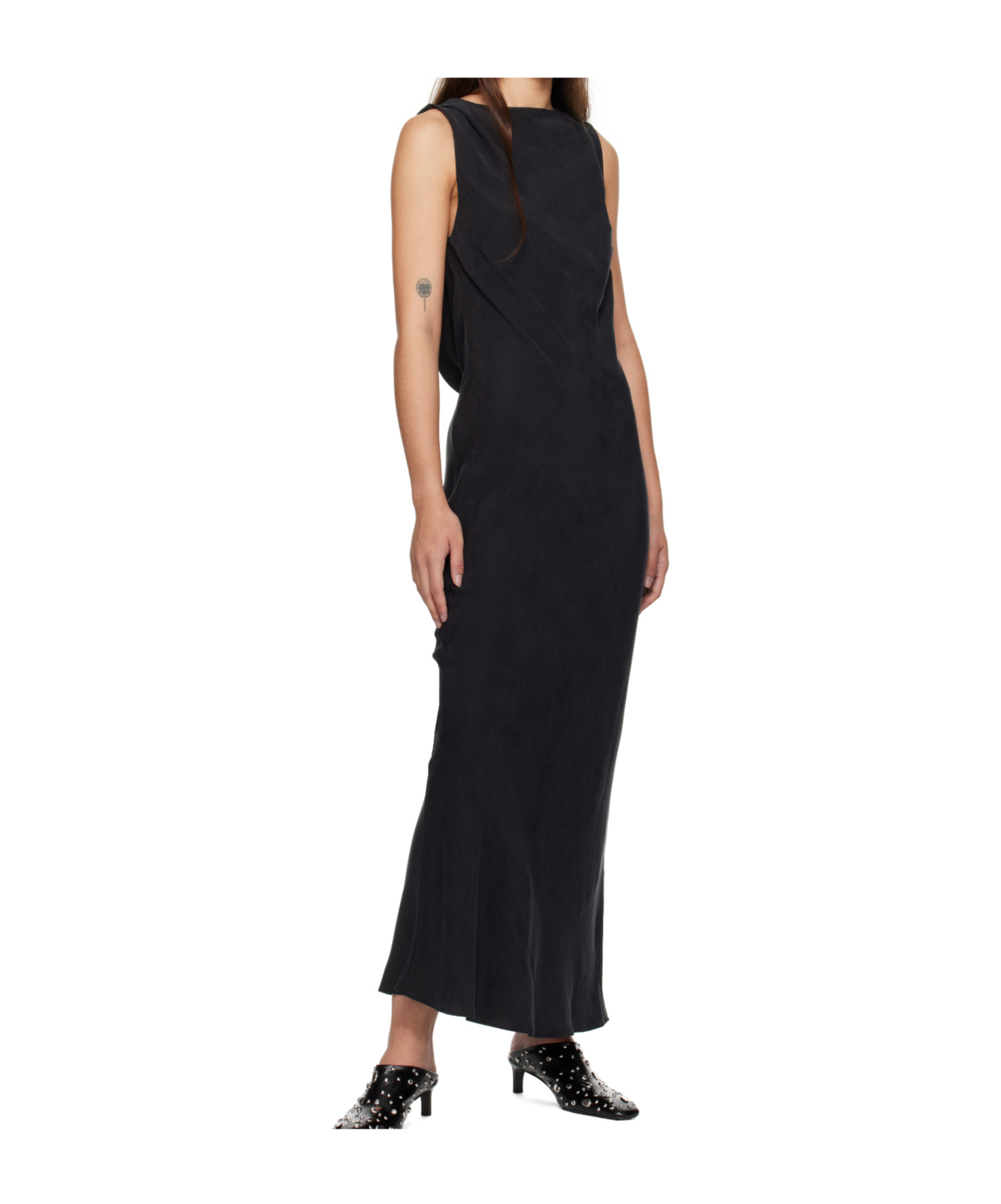 St Agni Black Draped Cowl Midi Dress
