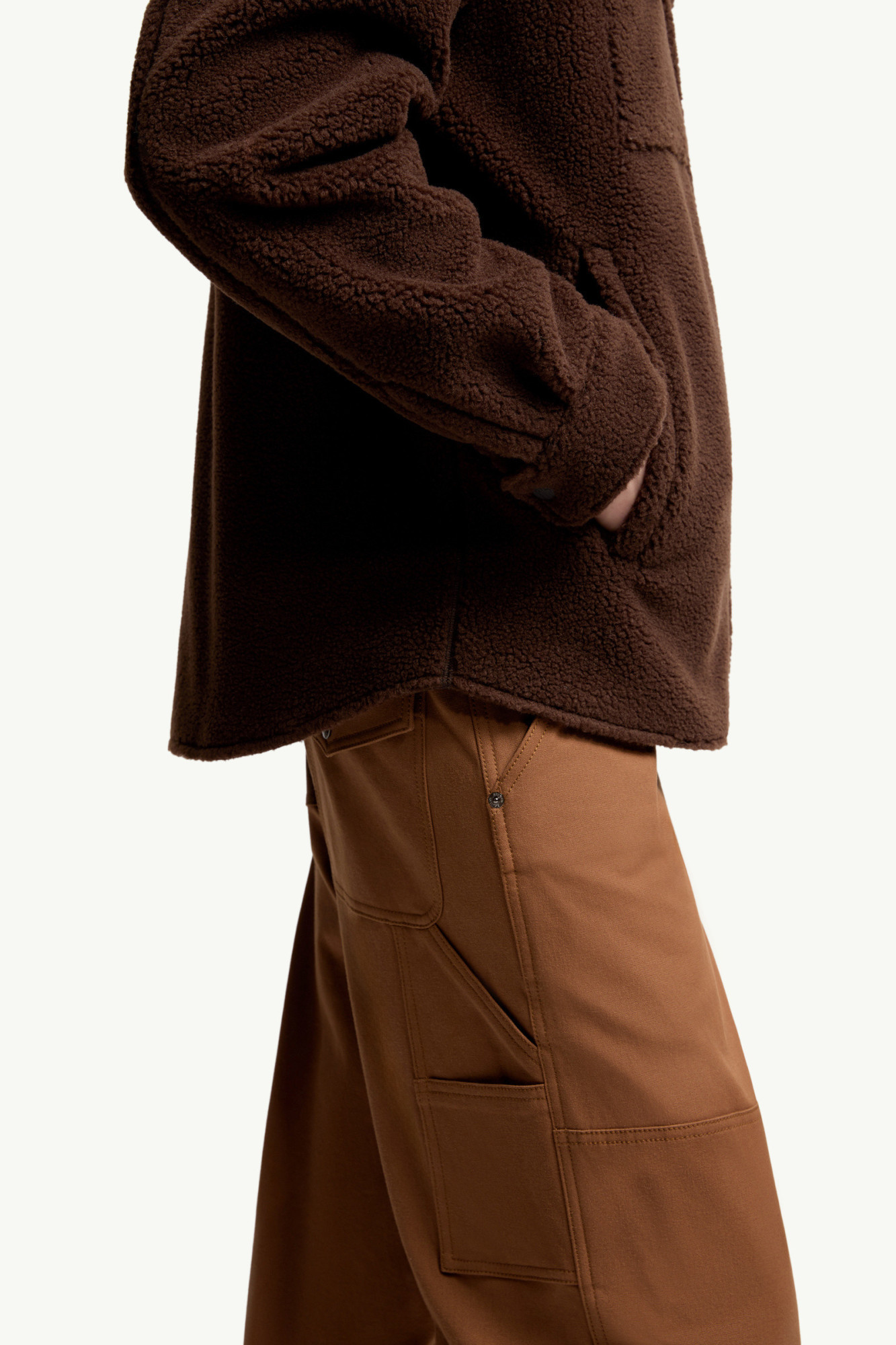 Moncler Cozy Jacket With Chest Pockets And Corduroy Collar In Brown