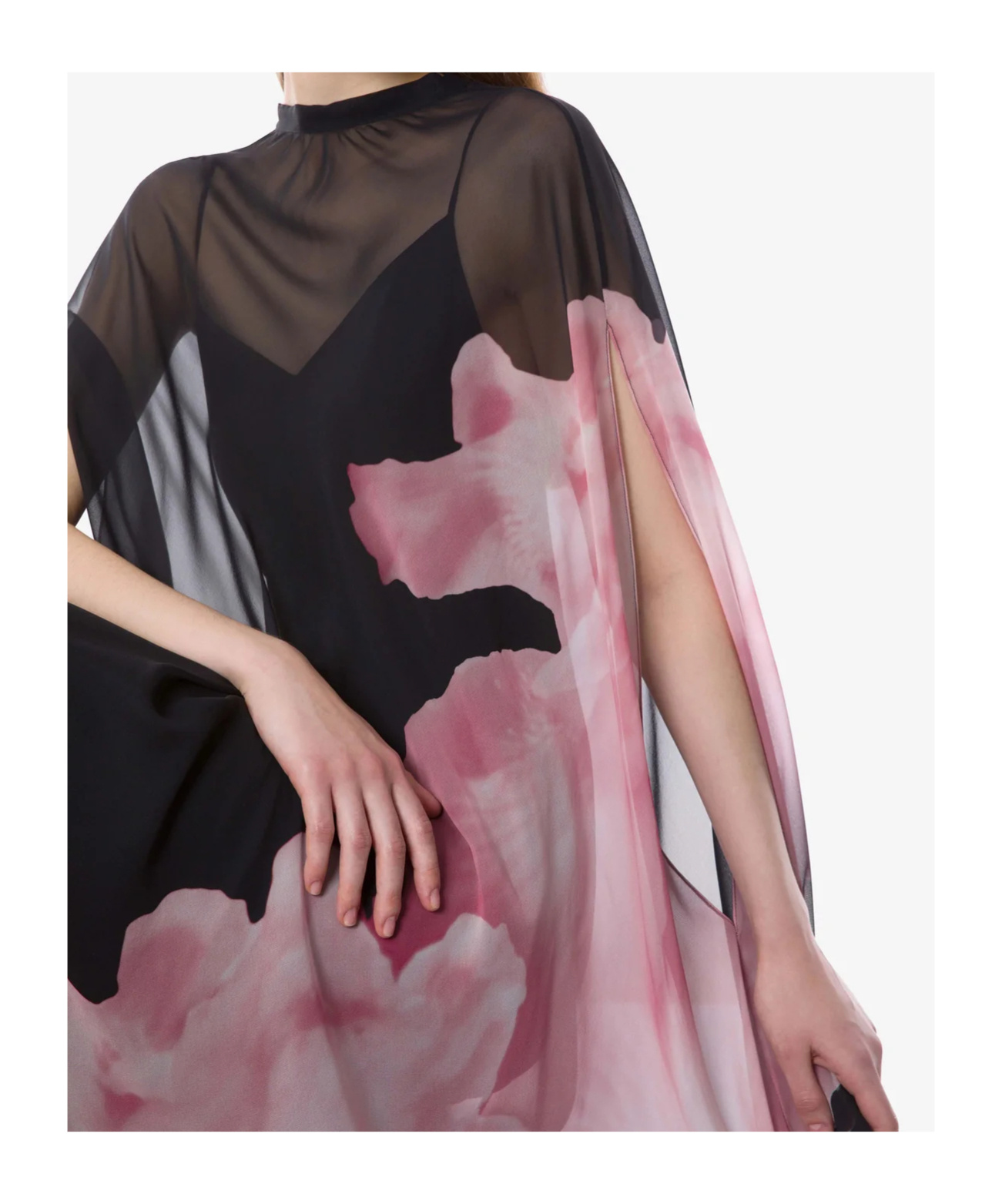 Alberta Ferretti Chiffon Maxi Dress With Orchid Print In Black