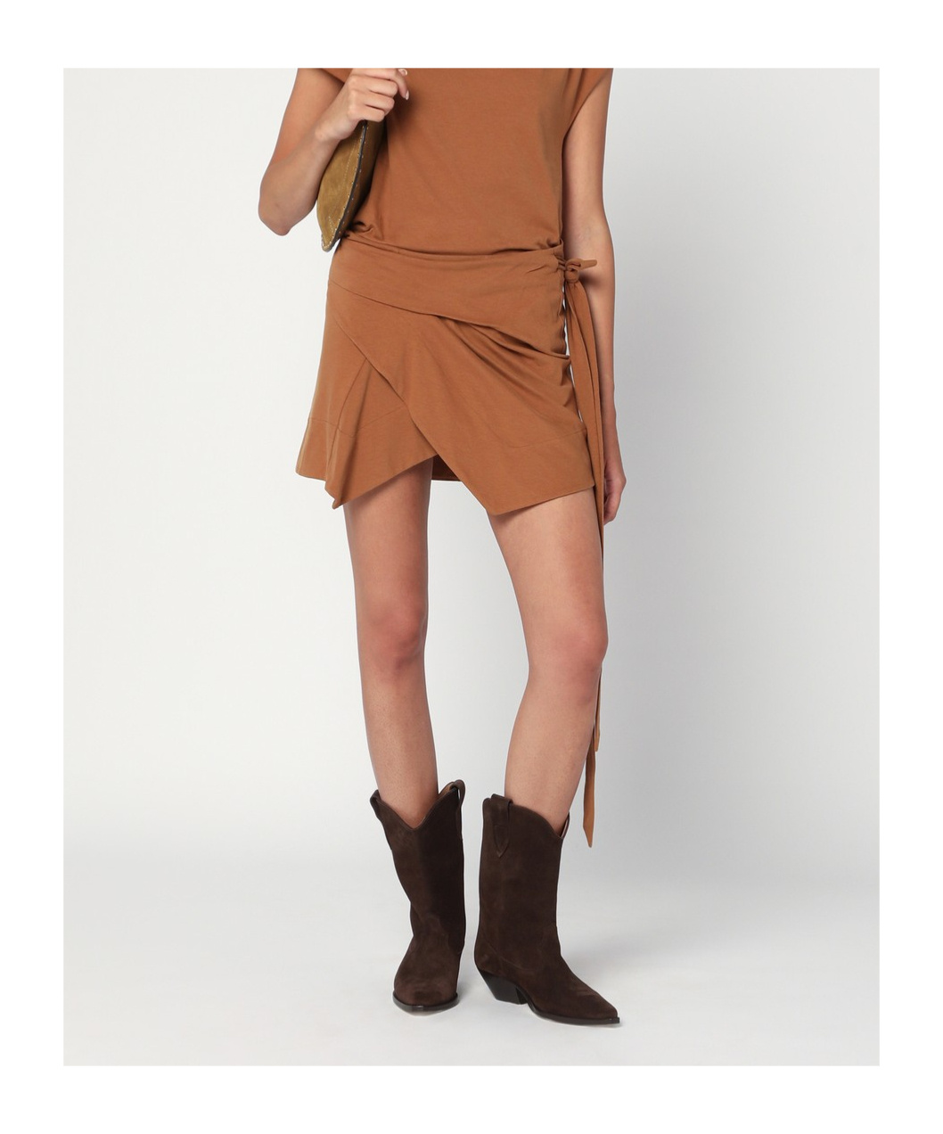 Isabel Marant Berenice Skirt With Asymmetric Hem And Tie Detail In Brown