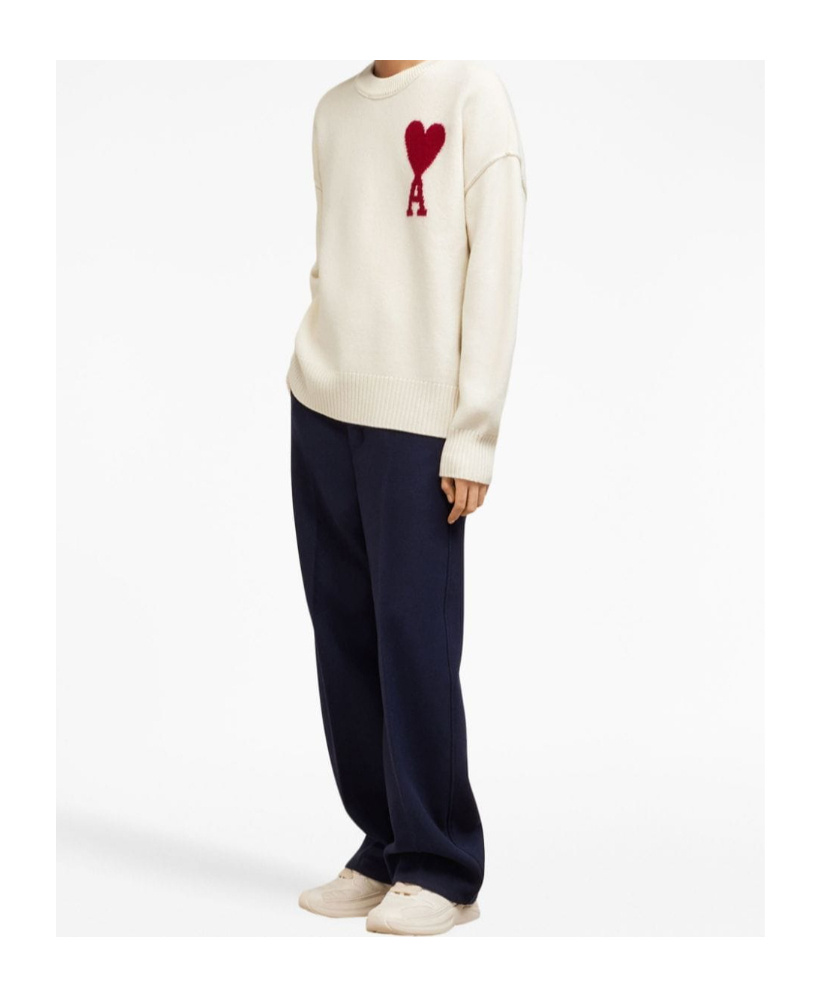 Ami Alexandre Mattiussi Ami Paris Ami Heart Design Wool Sweater In Intarsia Knit In White