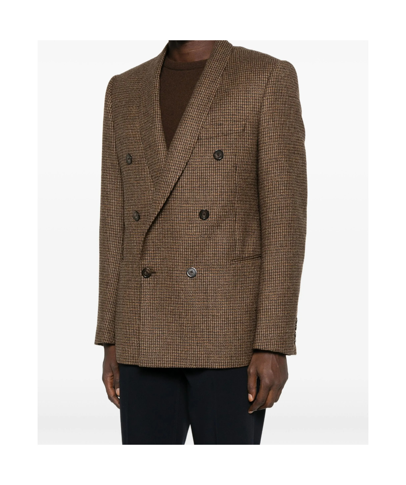 Emporio Armani Houndstooth Double-breasted Jacket In Brown
