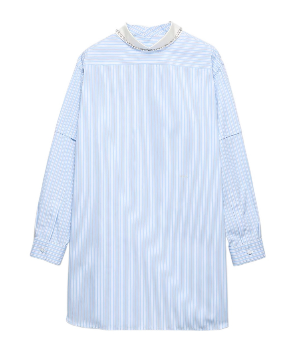 Prada Besticktes Gestreiftes Top Aus Popeline In Blue