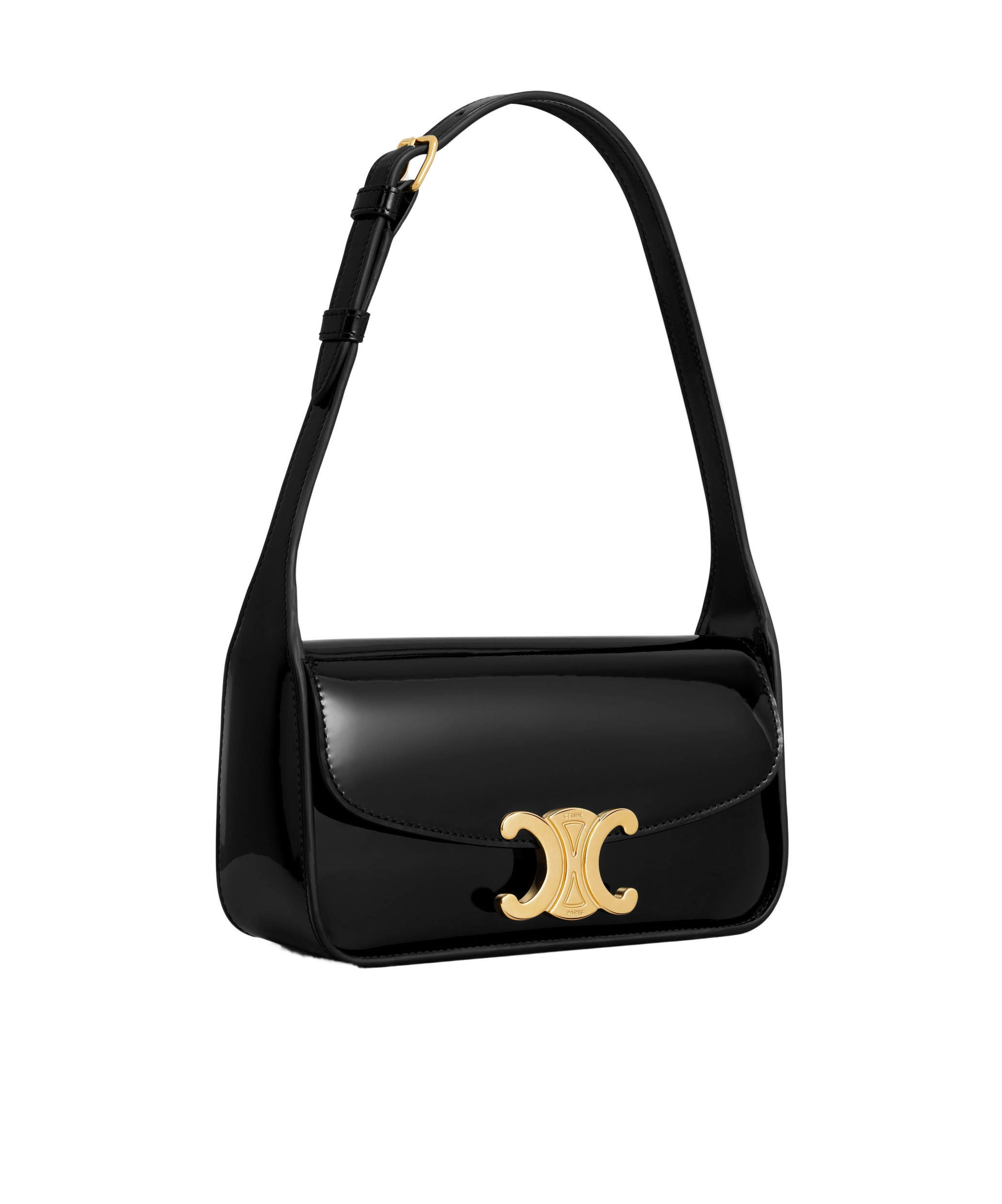 Shop Celine Shoulder Bag Terence In Patent Calfskin In Black