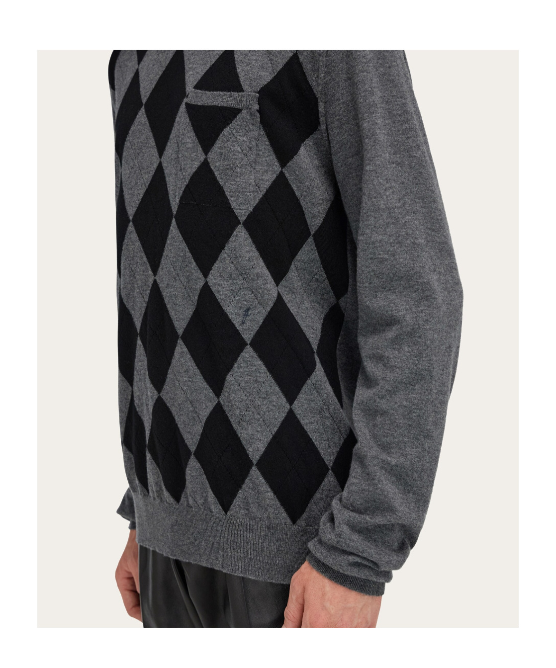 Ferragamo Argyle Pocket V-neck Sweater In Gray
