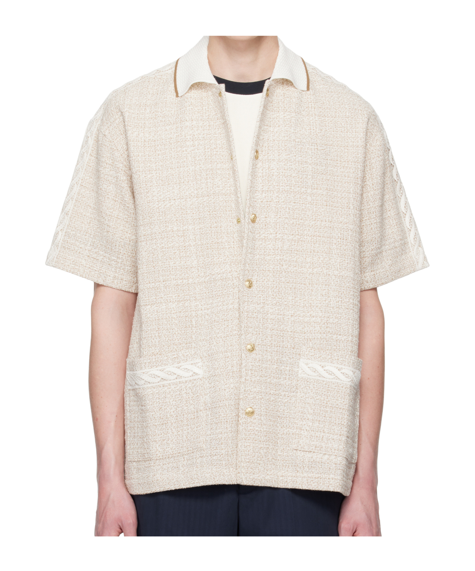 Drôle De Monsieur Lapel Short-sleeved Shirt In White