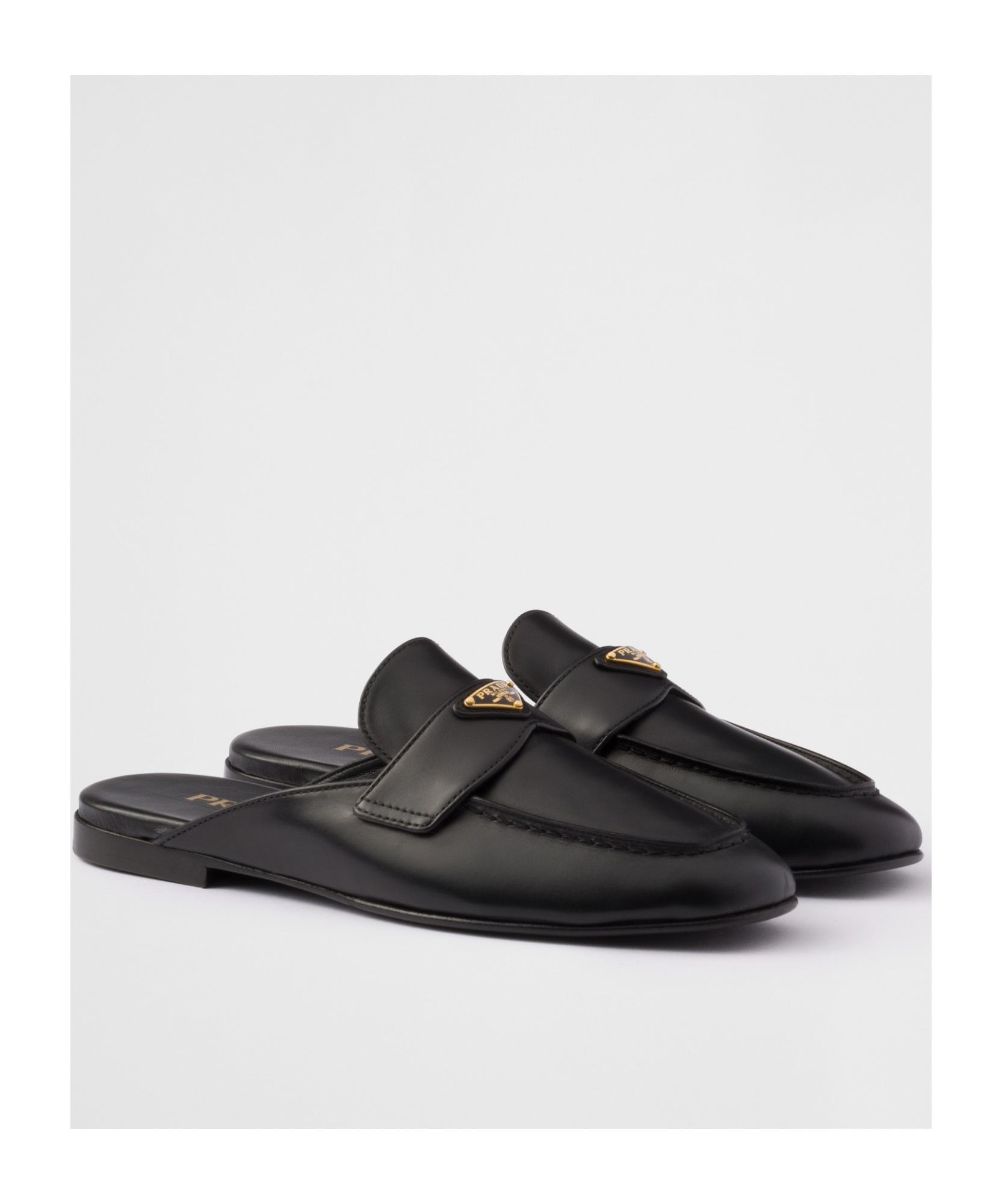Prada Logo Leather Mule In Black