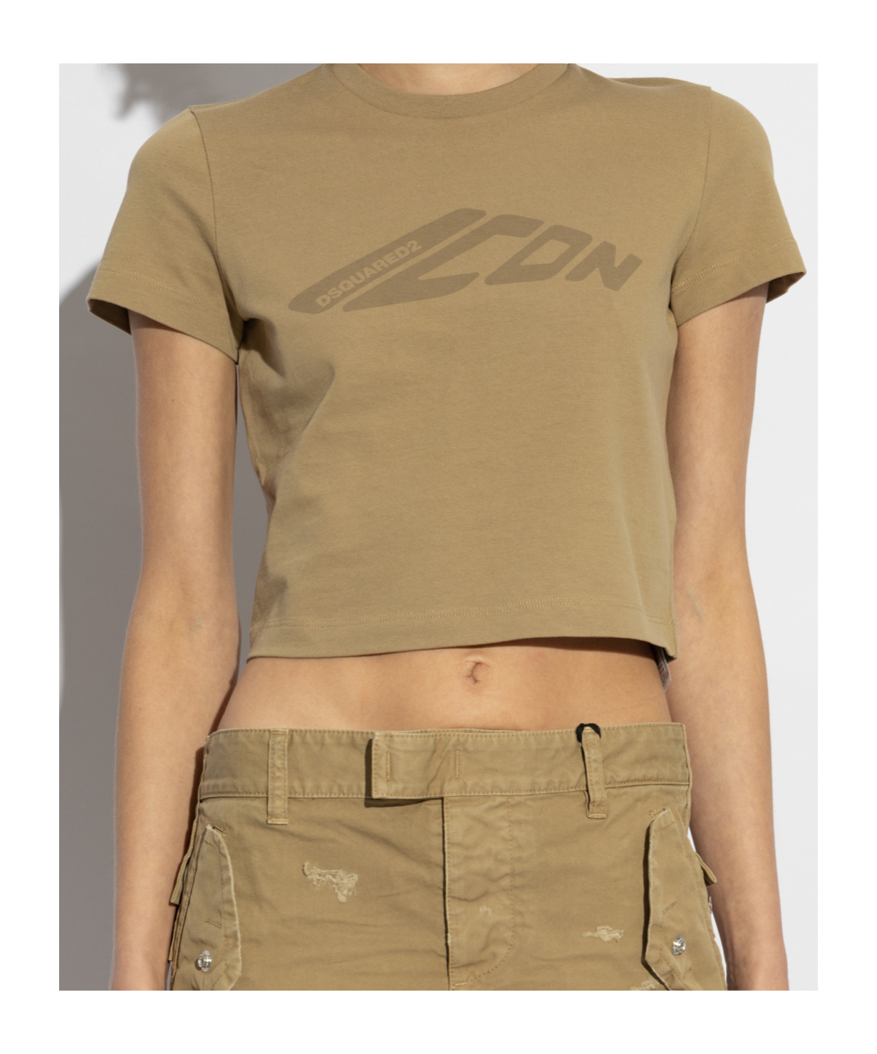 Dsquared2 Icon Printed Cropped T-shirt In Green