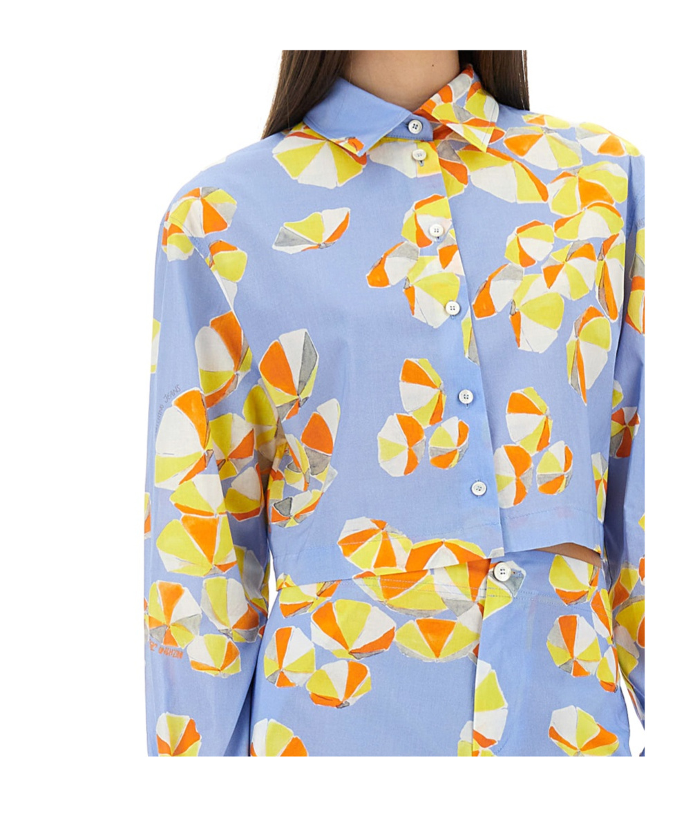 Moschino Cropped Shirt Beach Umbrellas In Baby Blue